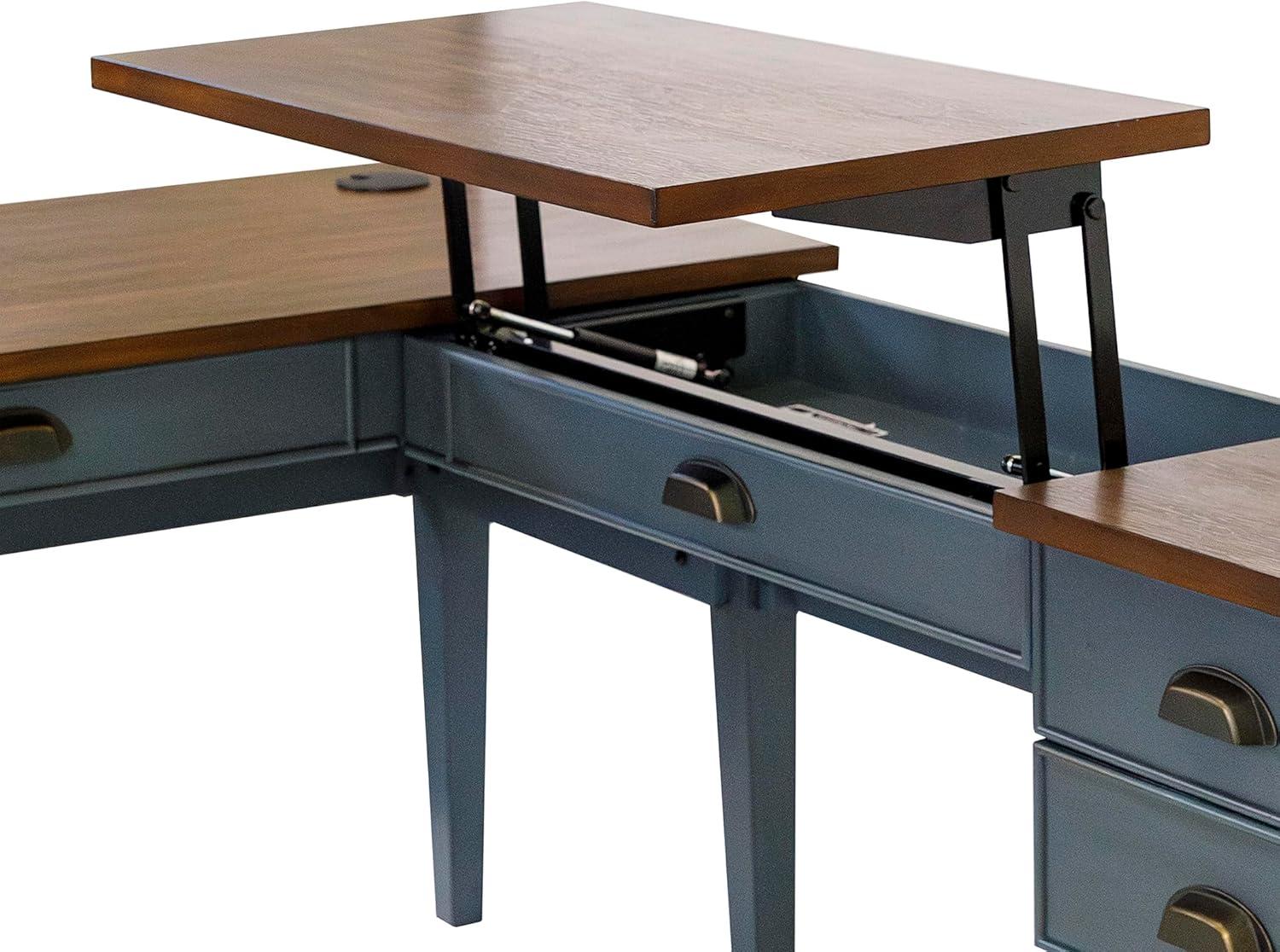 Open L-Shaped Pedestal Writing Desk Blue - Fairmont Collection - Martin Furniture: Wood, Charging Station, USB Port