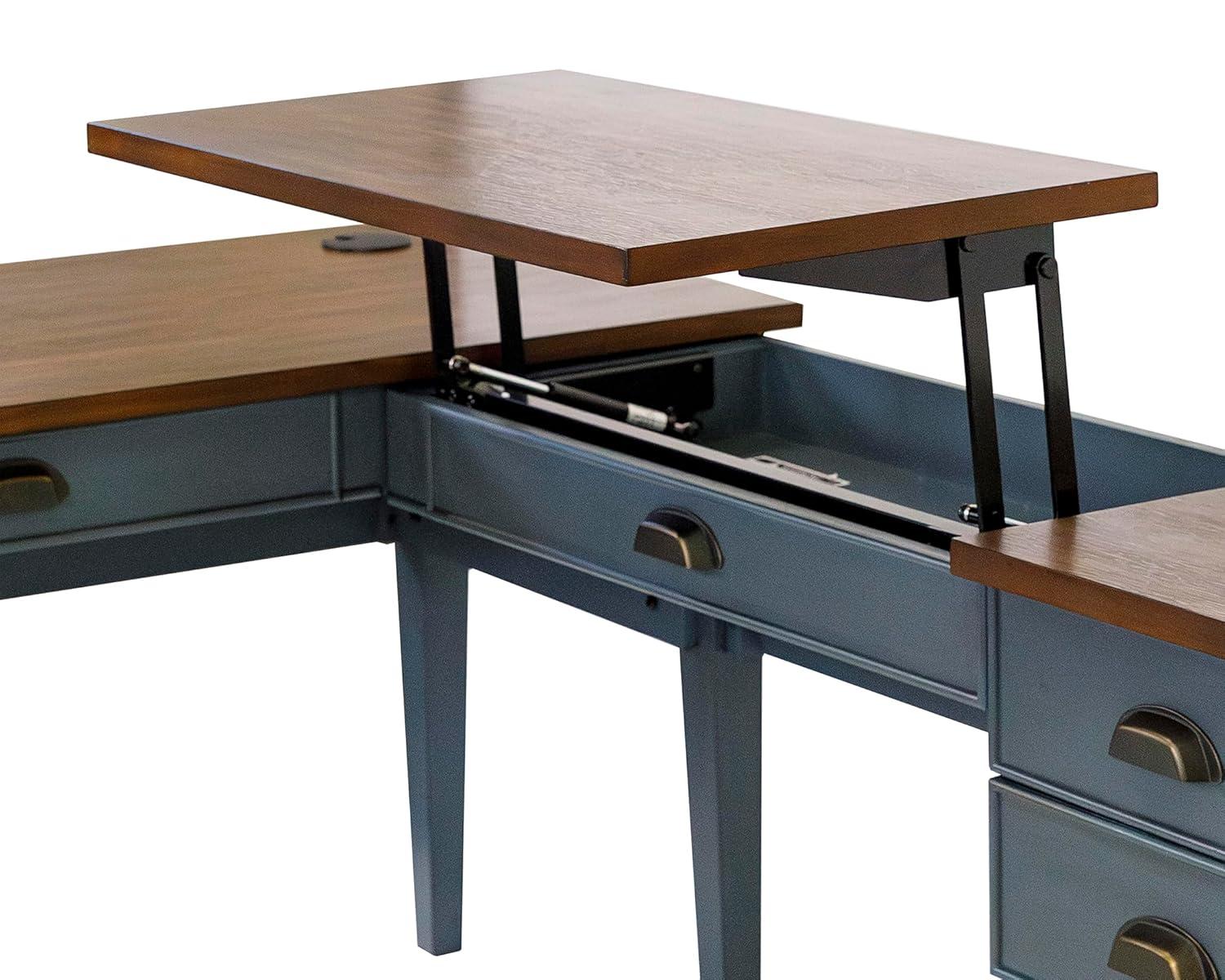 Open L-Shaped Pedestal Writing Desk Blue - Fairmont Collection - Martin Furniture: Wood, Charging Station, USB Port