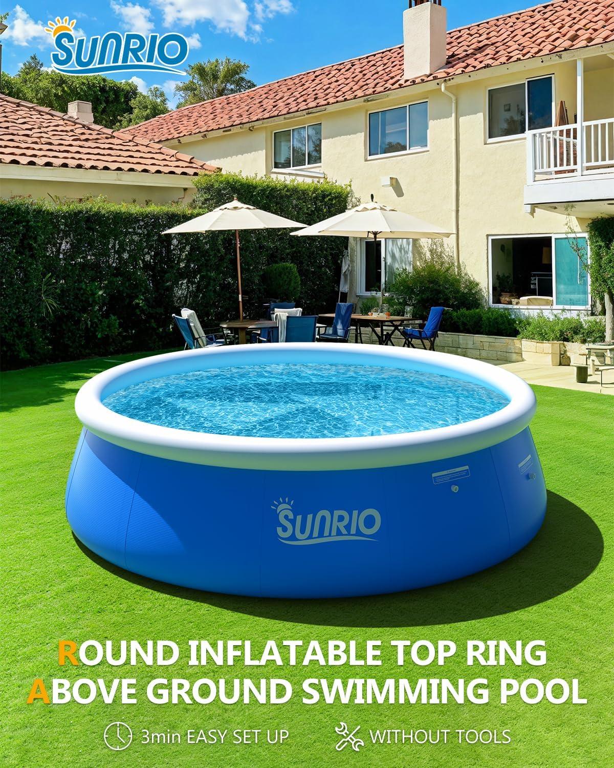 12'*30" Round Inflatable Top Ring Above Ground Swimming Pool Fast Easy to Set Up with 530GPH Filter Pump, Pool Cover and Ground Cover for Summer Outdoor Garden Backyard Childen Adults