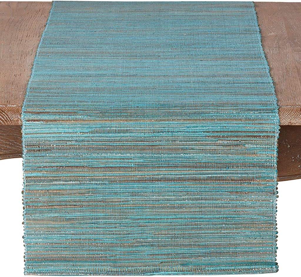 Saro Lifestyle Shimmering Woven Nubby Runner, Turquoise, 16" x 72"