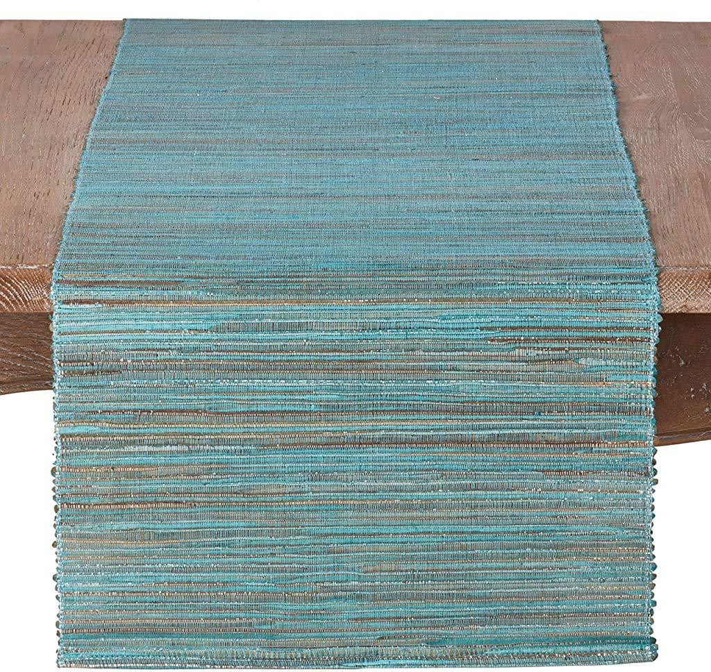Saro Lifestyle Shimmering Woven Nubby Runner, Turquoise, 16" x 72"
