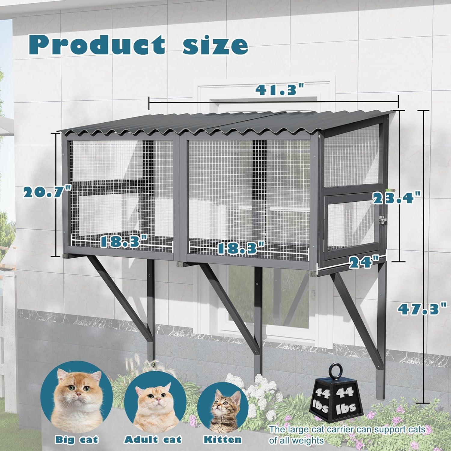 Tucker Murphy Pet™ Cat Catio,Cat Window Perch for Large Indoor Cats - Expandable Wooden Cat Window Box Enclosure for Multi Cats,