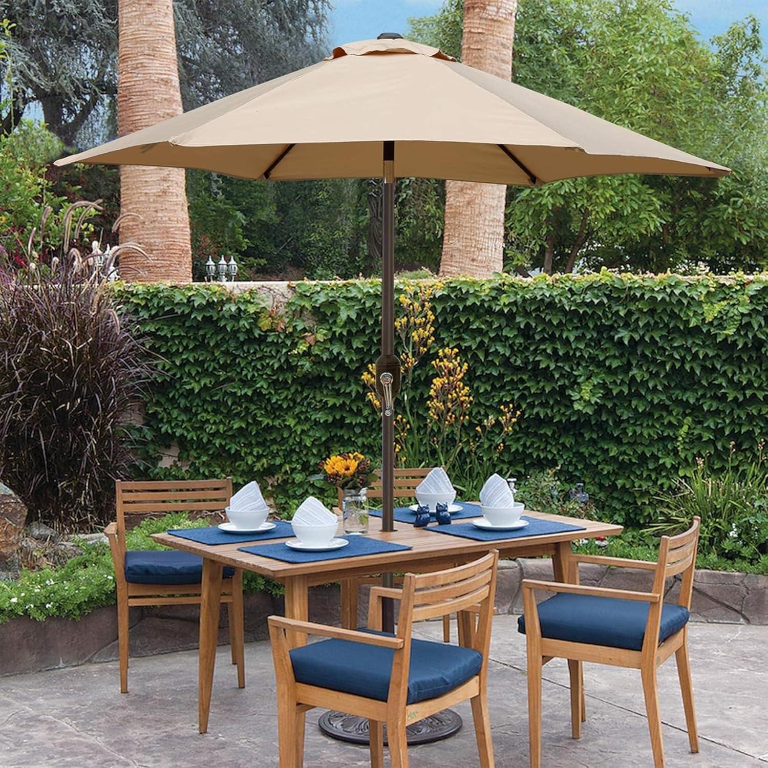 Tan 7.5 ft Aluminum Patio Umbrella with Crank Mechanism