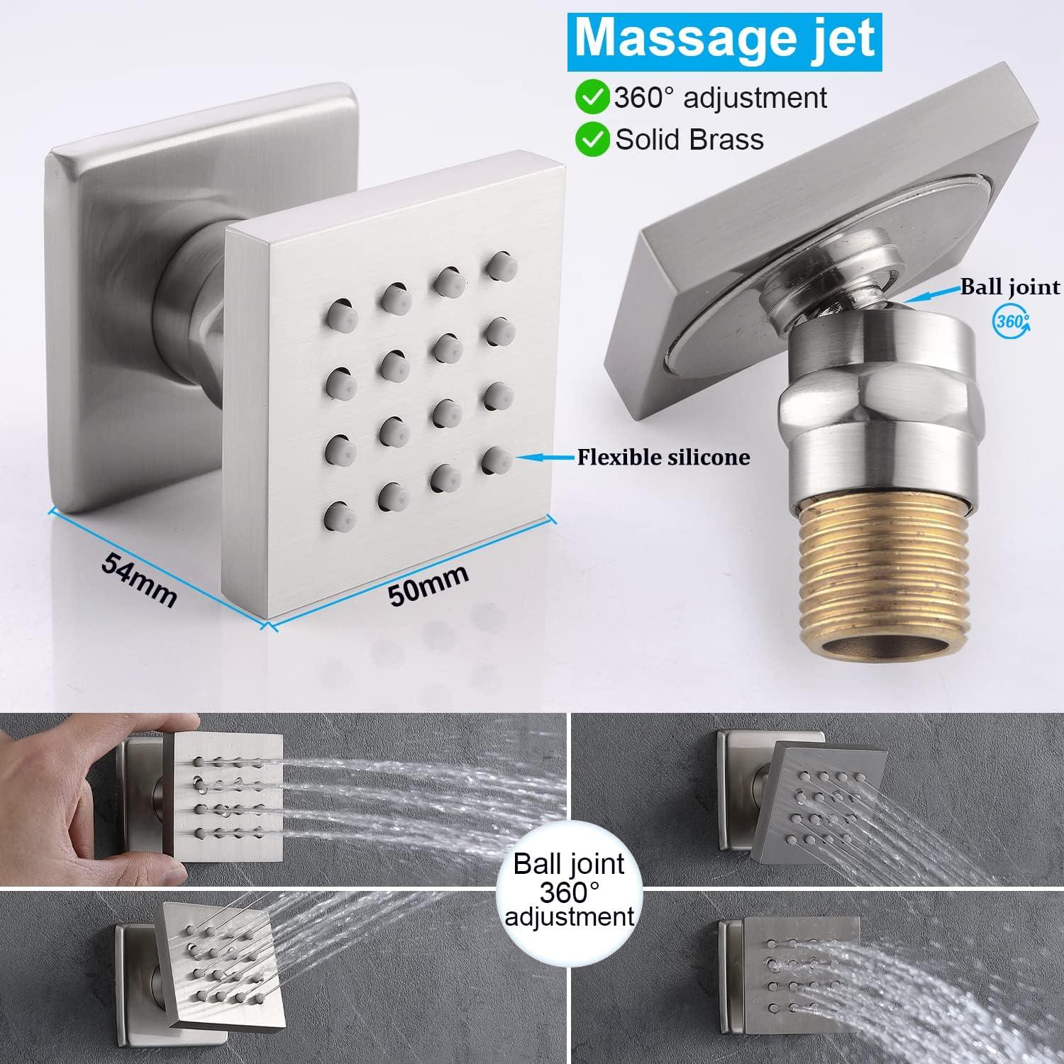 3-Function Ceiling Mounted Thermostatic Rainfall Shower System with 6 Body Jets and Rough-in Valve