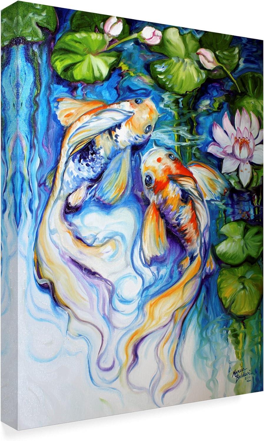 Trademark Fine Art -Marcia Baldwin 'Koi Koi And Lily' Canvas Art - 32''x24''