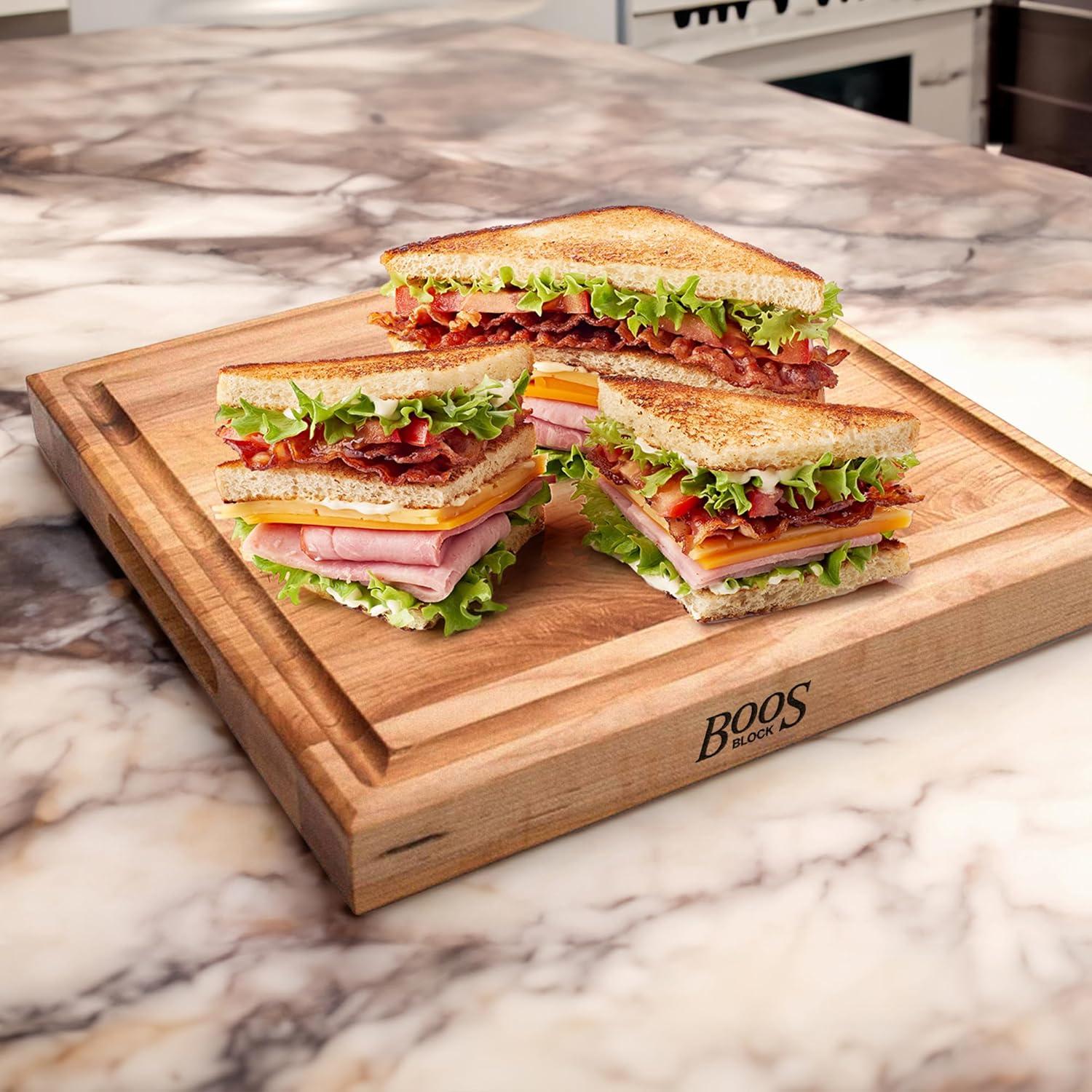 John Boos Boos Block CB Series Large Reversible Wood Cutting Board with Juice Groove, 1.75-Inch Thickness, 15" x 15" x 1 3/4", Maple