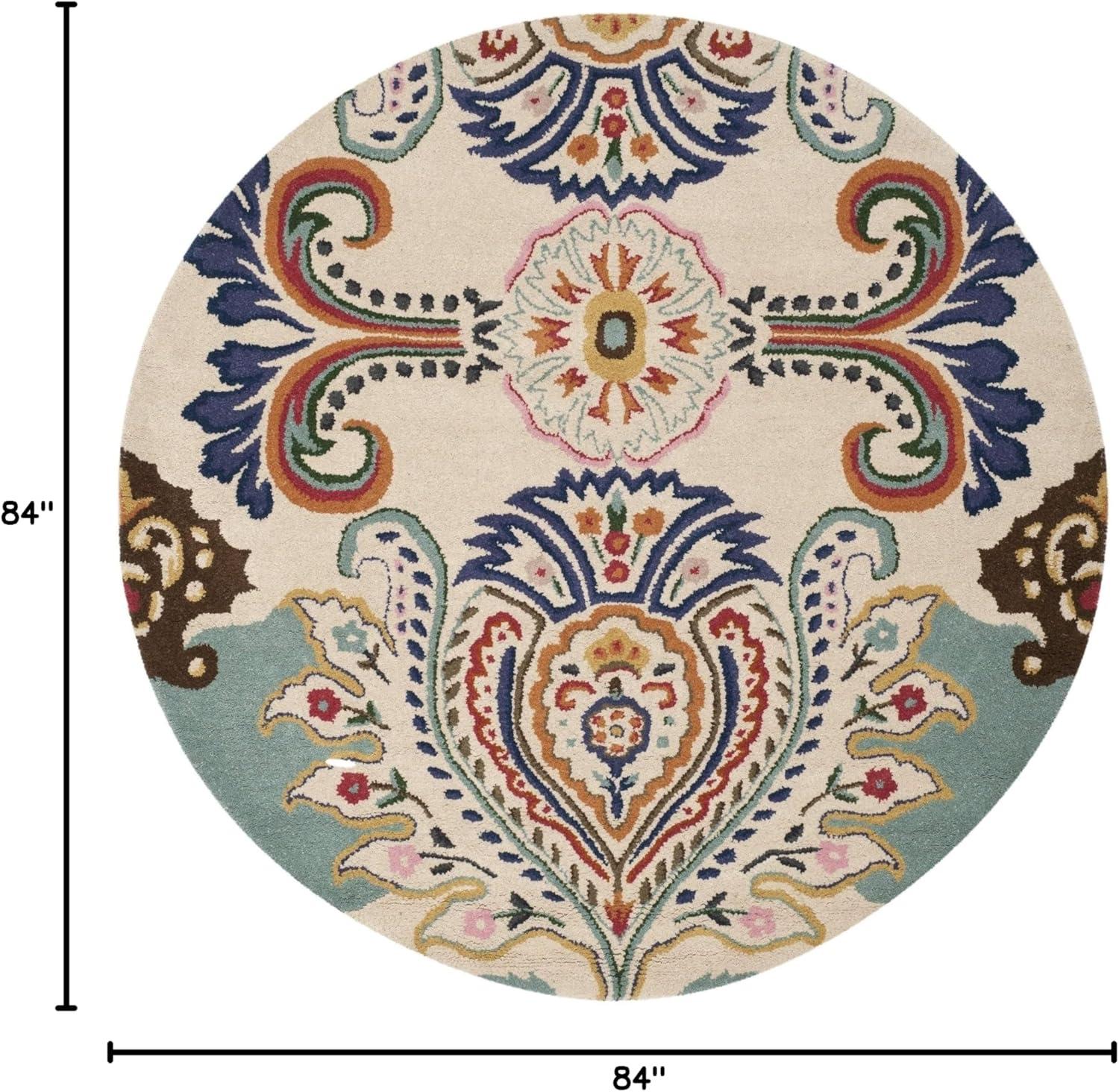 Bella BEL118 Hand Tufted Area Rug - Ivory/Teal - 7' Round - Safavieh.