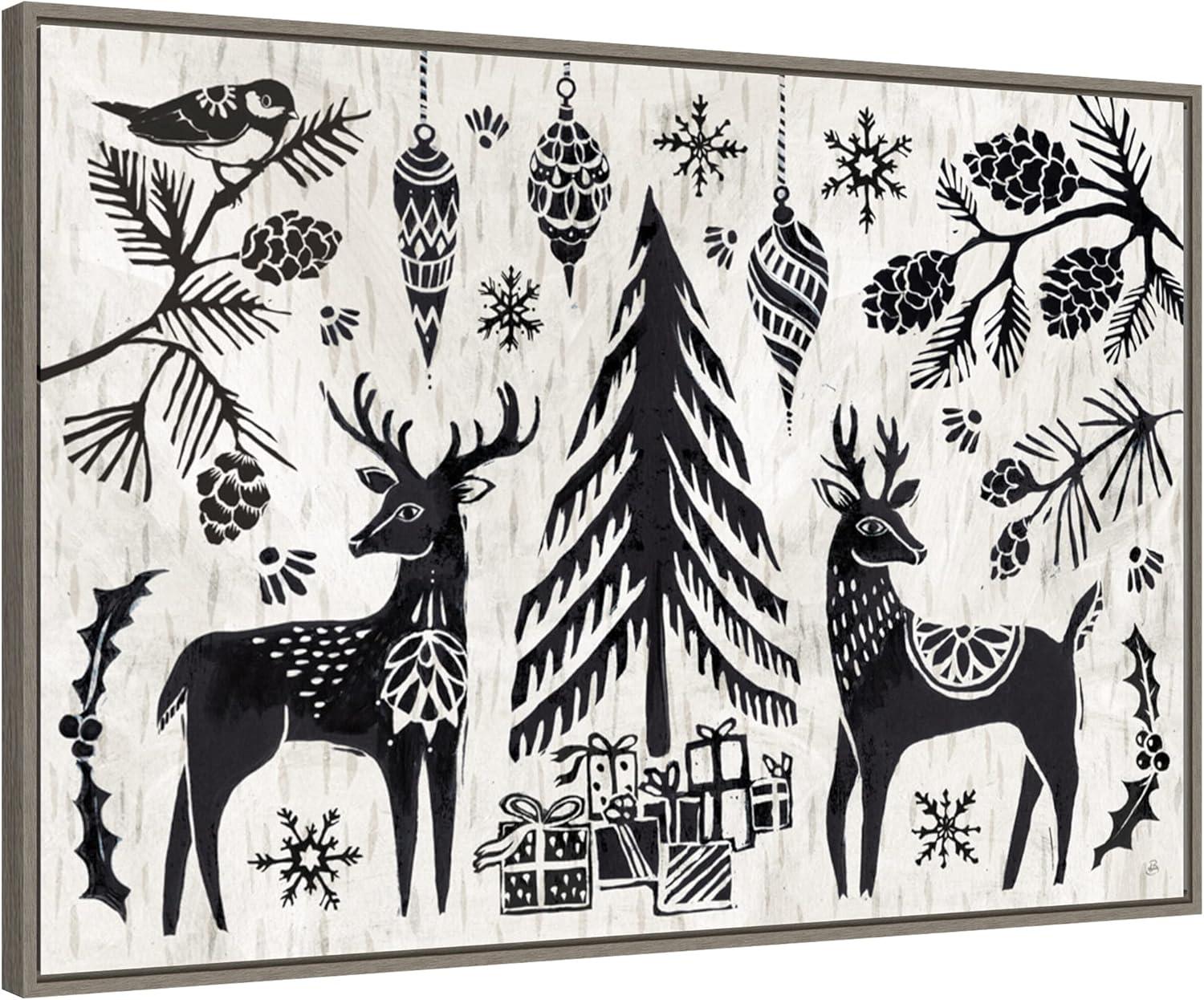 Amanti Art Woodcut Christmas I Framed Canvas Wall Art Print