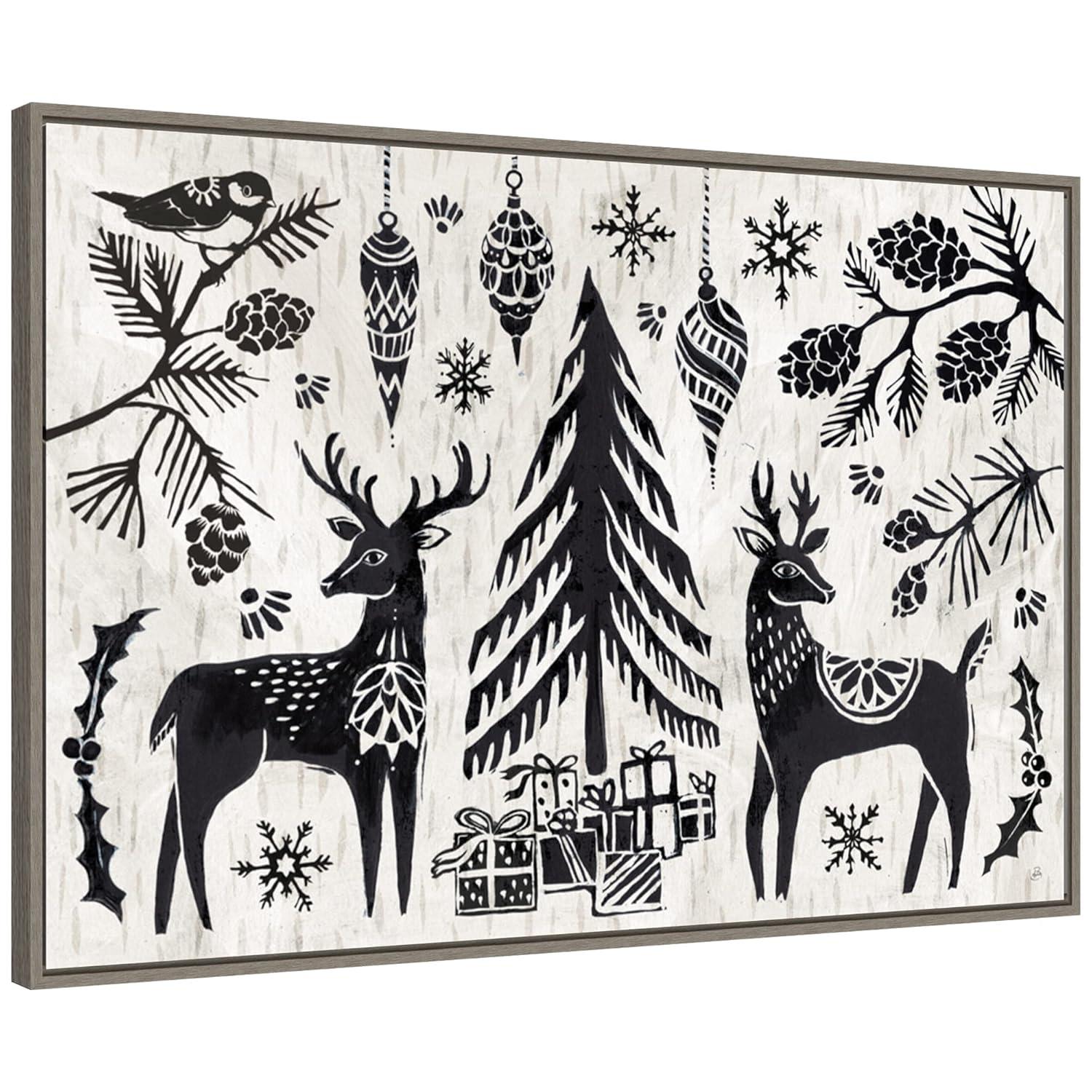Amanti Art Woodcut Christmas I Framed Canvas Wall Art Print