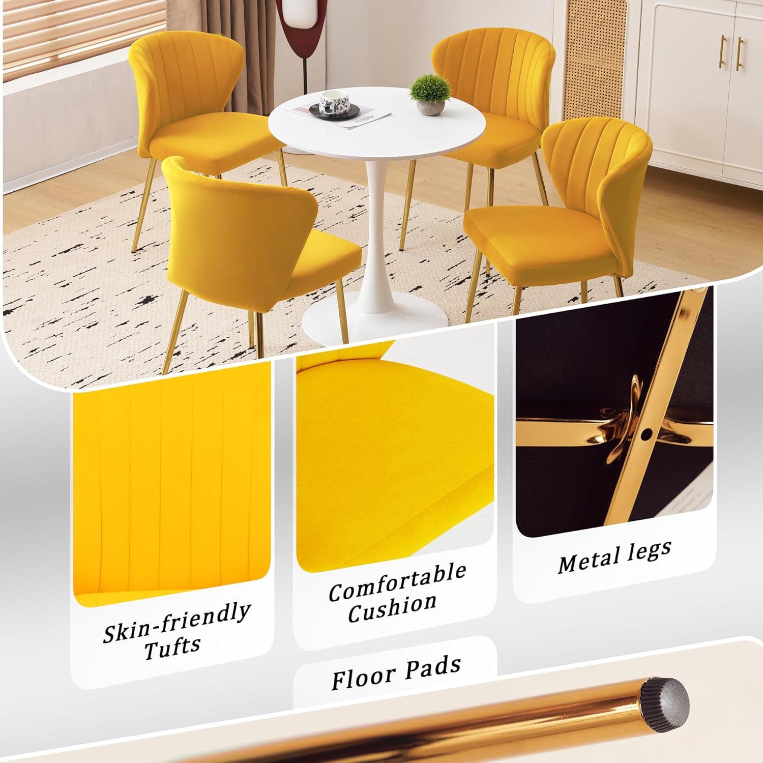 Velvet Dining Chairs Set of 2 Upholstered Wingback Side Chairs Living Room Kitchen Mustard