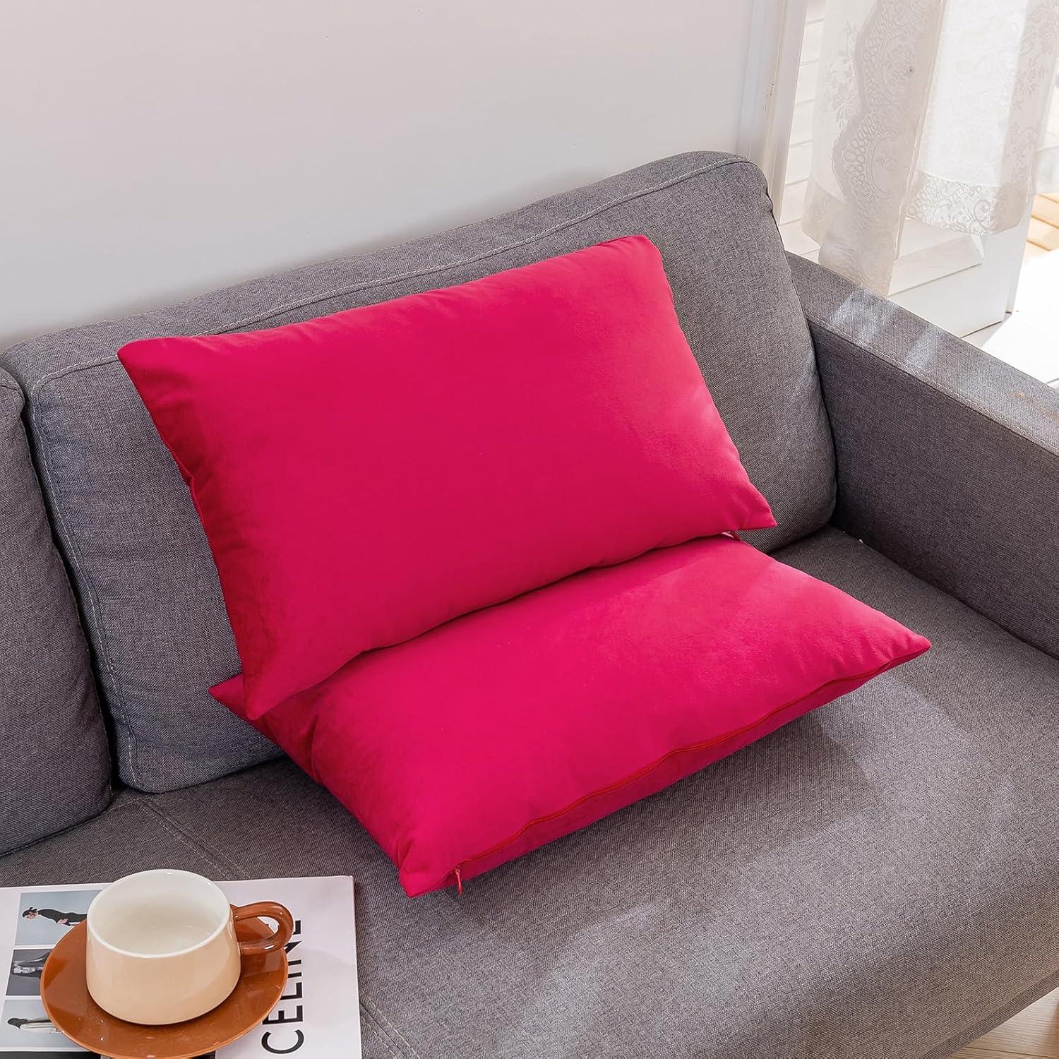RainRoad Hot Pink Throw Pillows Covers Set of 2 Soft Velvet Decorative Pillow Covers 18x18 Inch for Couch Bed(Hot Pink, 18" x 18"(Pack of 2))
