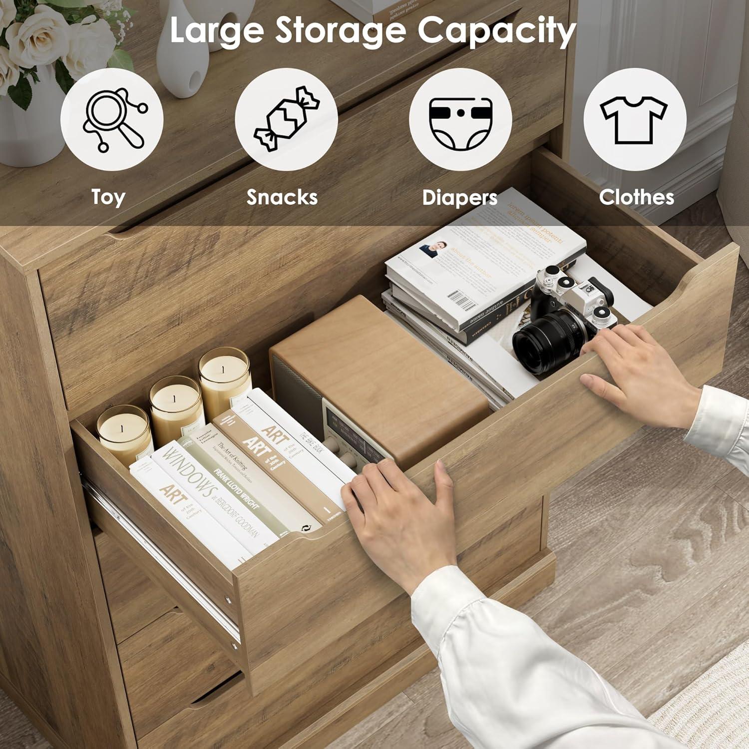 Homfa Dresser for Bedroom, Wood Storage Chest of 5 Drawers with Cutout Handles for Living Room, Rustic Brown