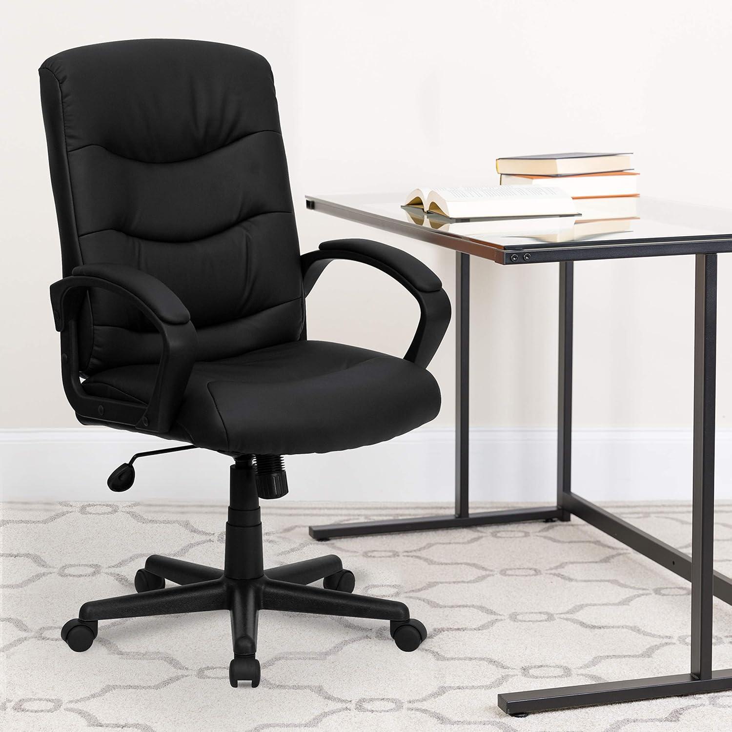 Flash Furniture Chelsea Mid-Back Black LeatherSoft Executive Swivel Office Chair with Three Line Horizontal Stitch Back and Arms