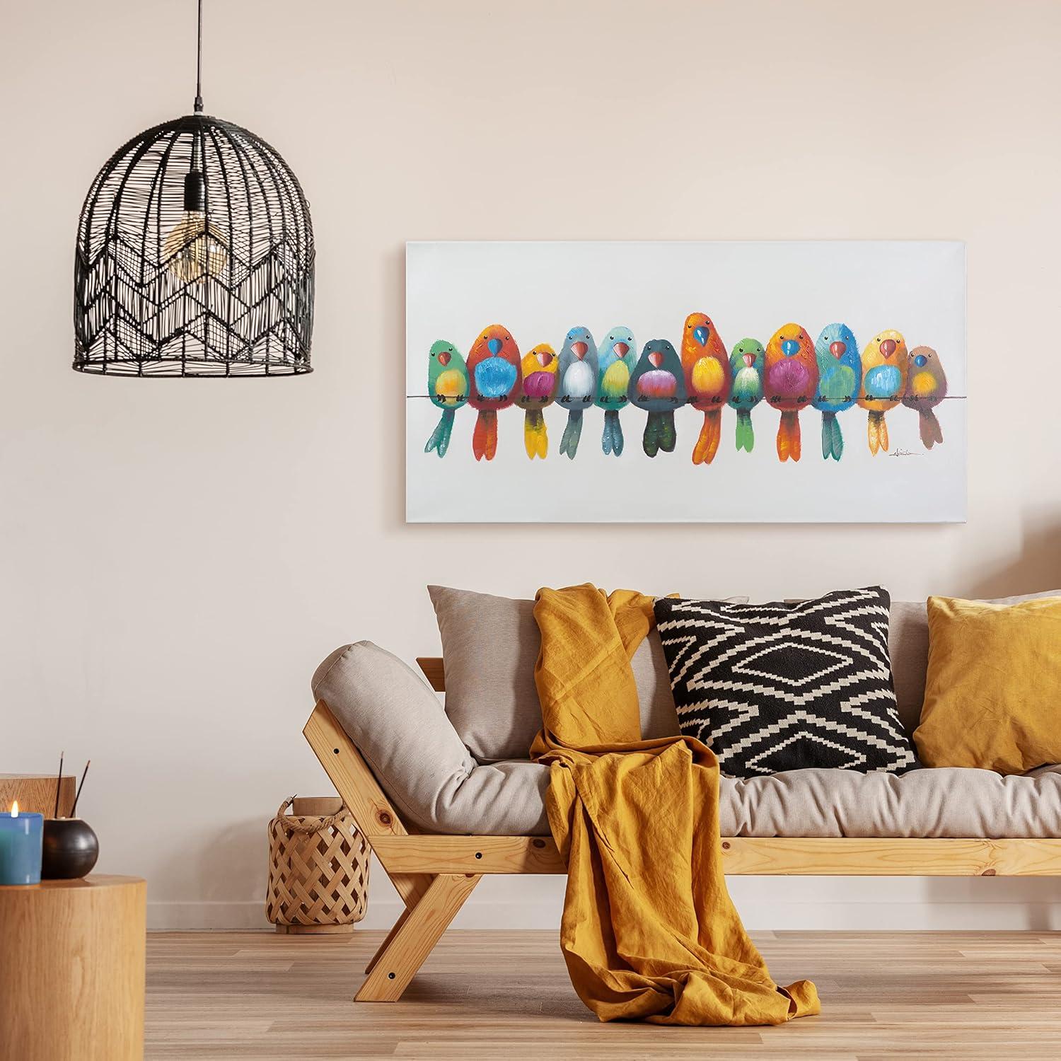 Birds on a Wire I Unframed Wall Canvas - Yosemite Home Decor: Modern Animal Artwork, 24x48 inches