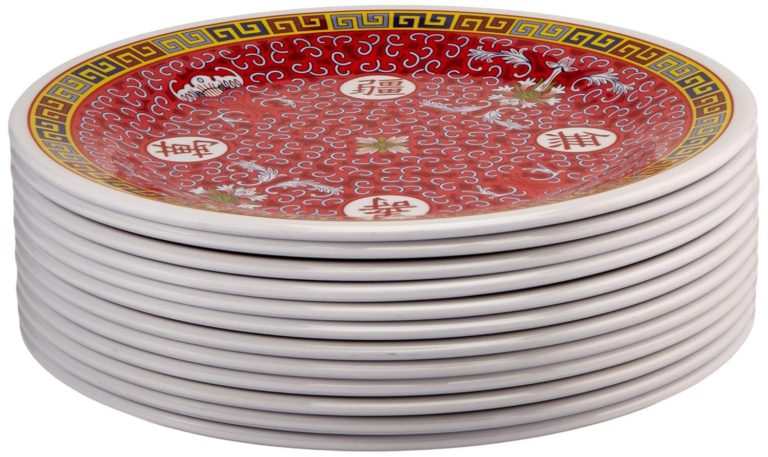 Red and Gold Melamine 9-Inch Appetizer Plates, Set of 12