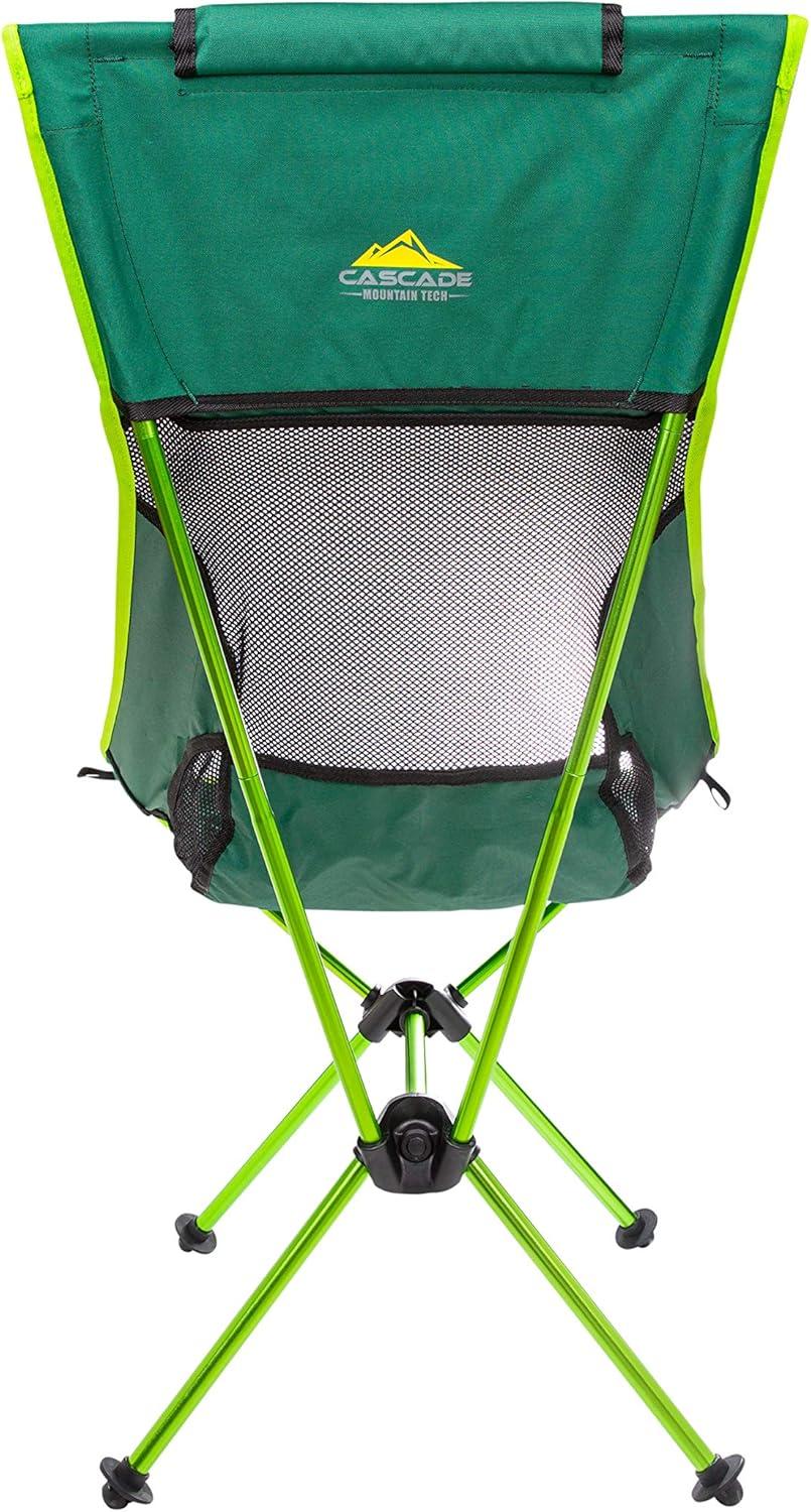 Cascade Mountain Tech Outdoor High Back Lightweight Camp Chair with Headrest and Carry Case - Green