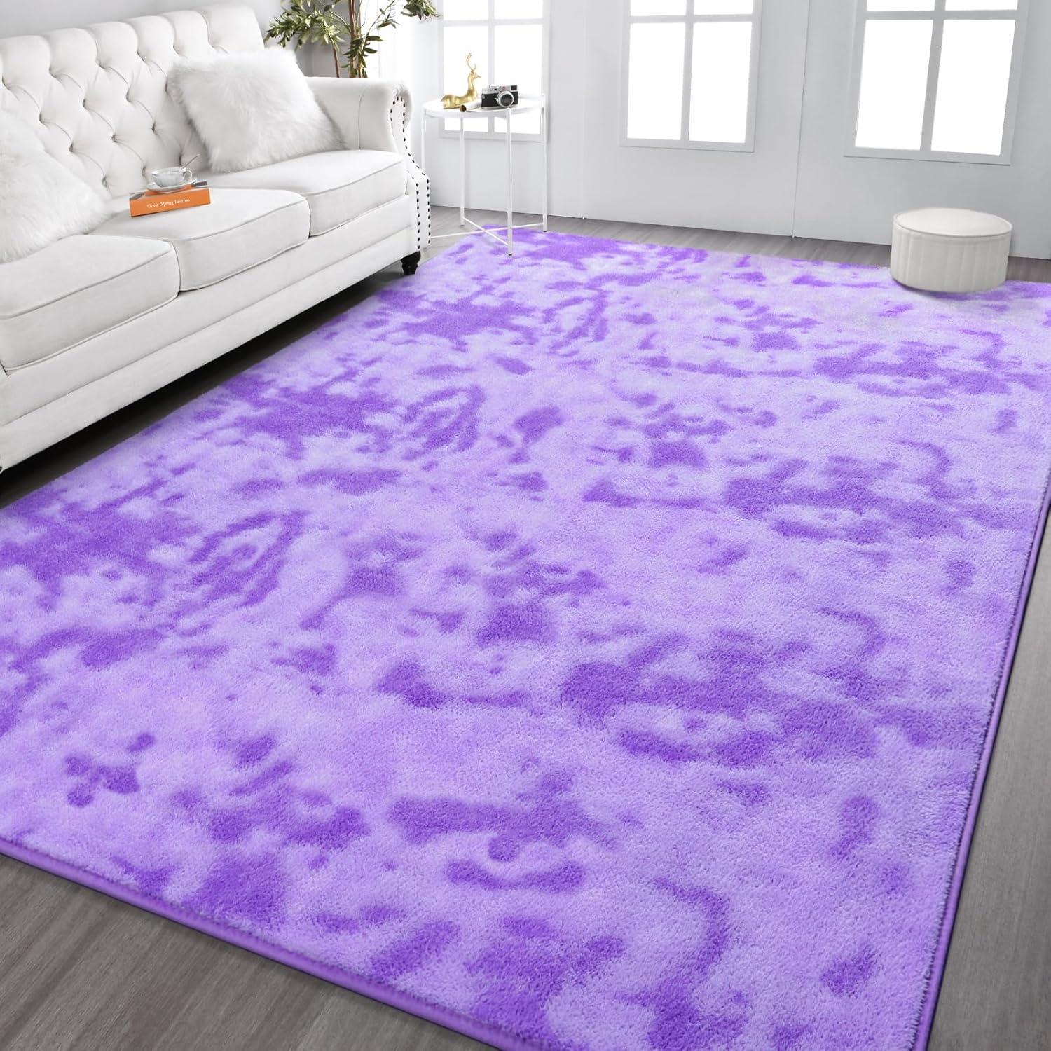 Noahas Fluffy Shaggy Rugs, 5x8 Feet Purple Plush Rugs for Girls Bedroom, Soft Kids Room Carpets, Large Bedside Rug, Upgrade Non-Slip Rugs for Children Nursery Dorm Home Decor, Purple