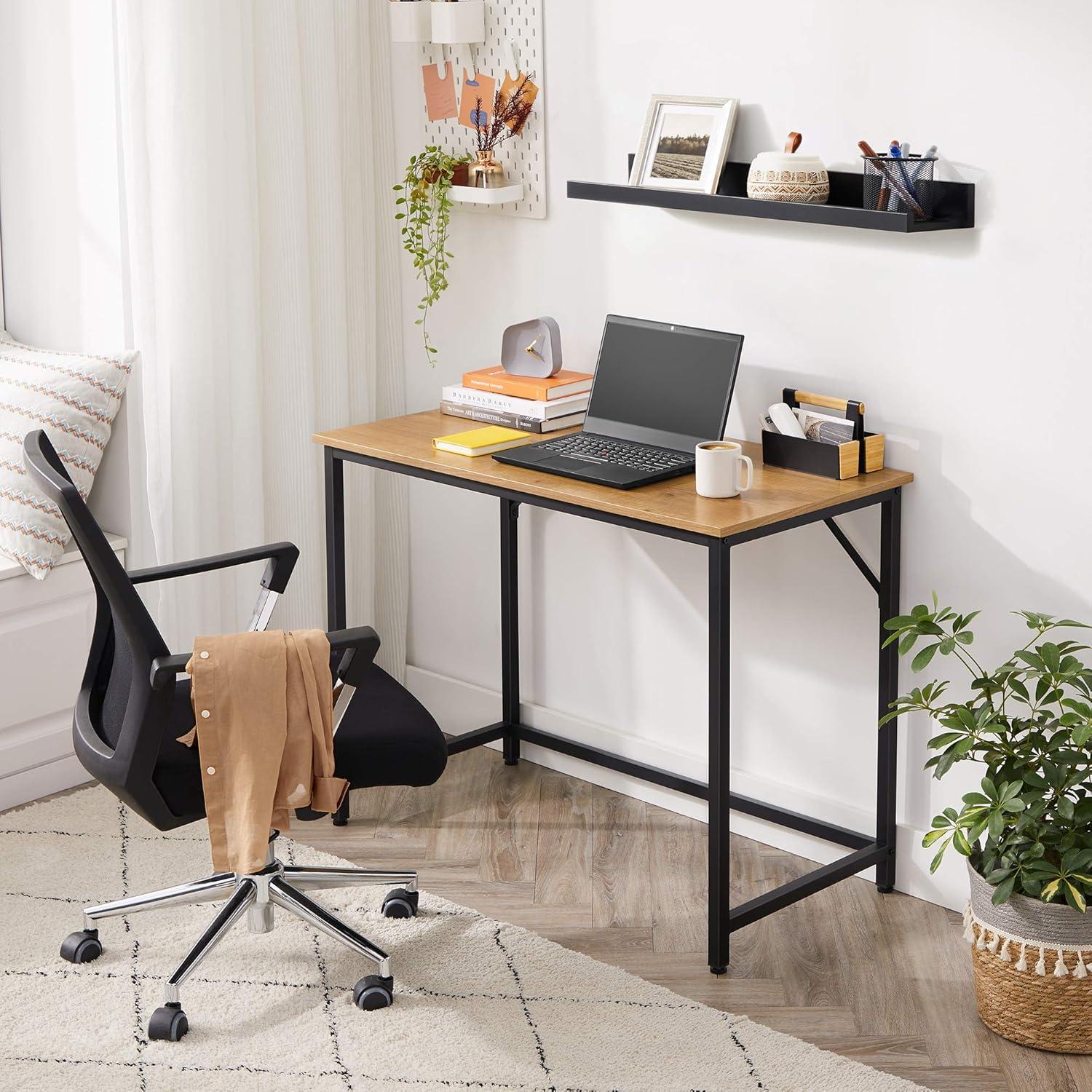 Honey Brown and Black Industrial Metal Frame Computer Desk