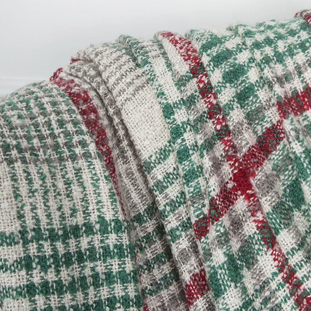 Green and Red Plaid Reversible Wool Christmas Throw Blanket