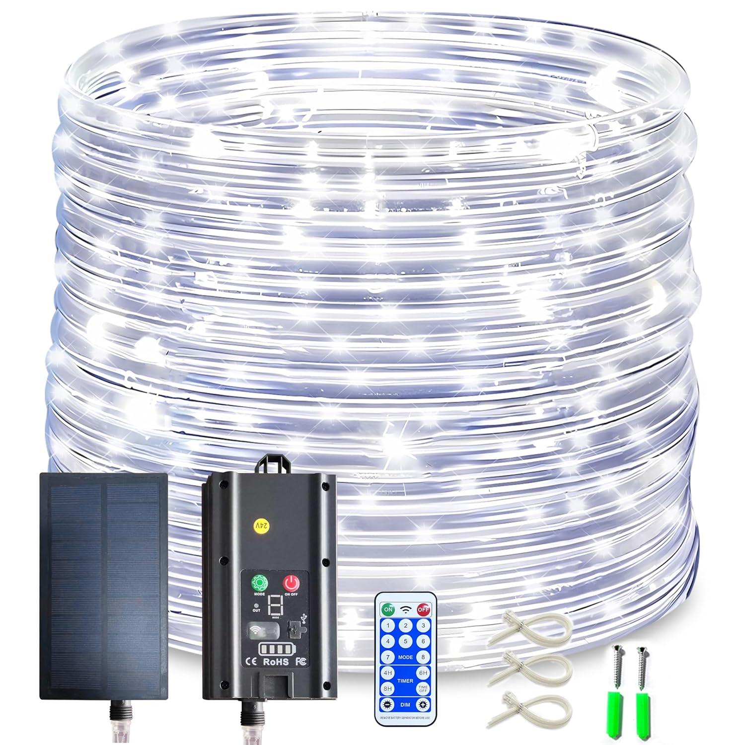 Solar Rope Lights, 99 Feet 1000 LED 8 Modes Solar Rope String Lights Outdoor Fairy Lights Waterproof Tube Lights with Solar Panel for Outdoor Indoor Home (1000LED, Cool White)