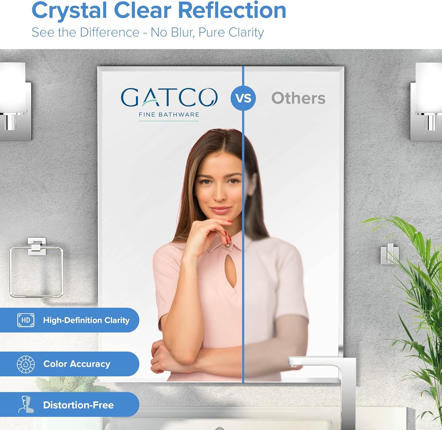 Gatco Flush Mount Frameless Beveled Wall Rectangle Mirror | Mount Landscape or Portrait