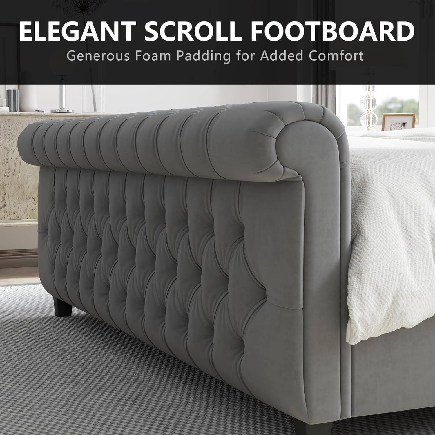Dulane Chenille / Velvet Upholstered Sleigh Bed with Scroll Wingback Headboard