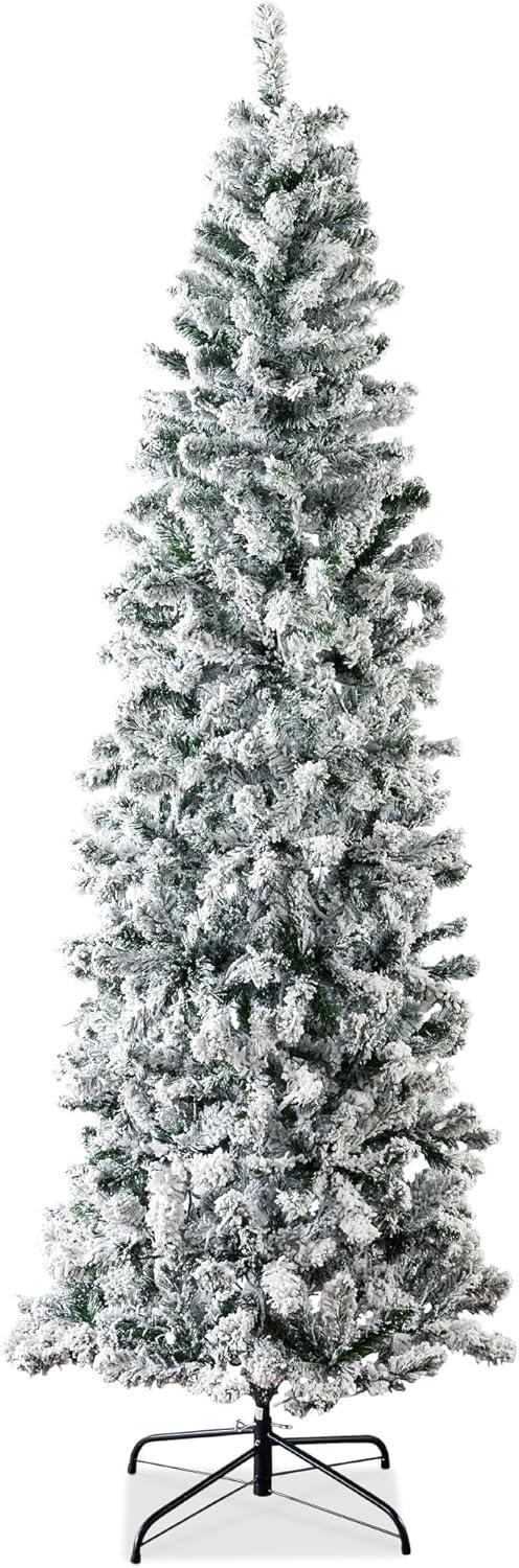 6ft Snow Flocked Slim Artificial Christmas Tree with Metal Stand