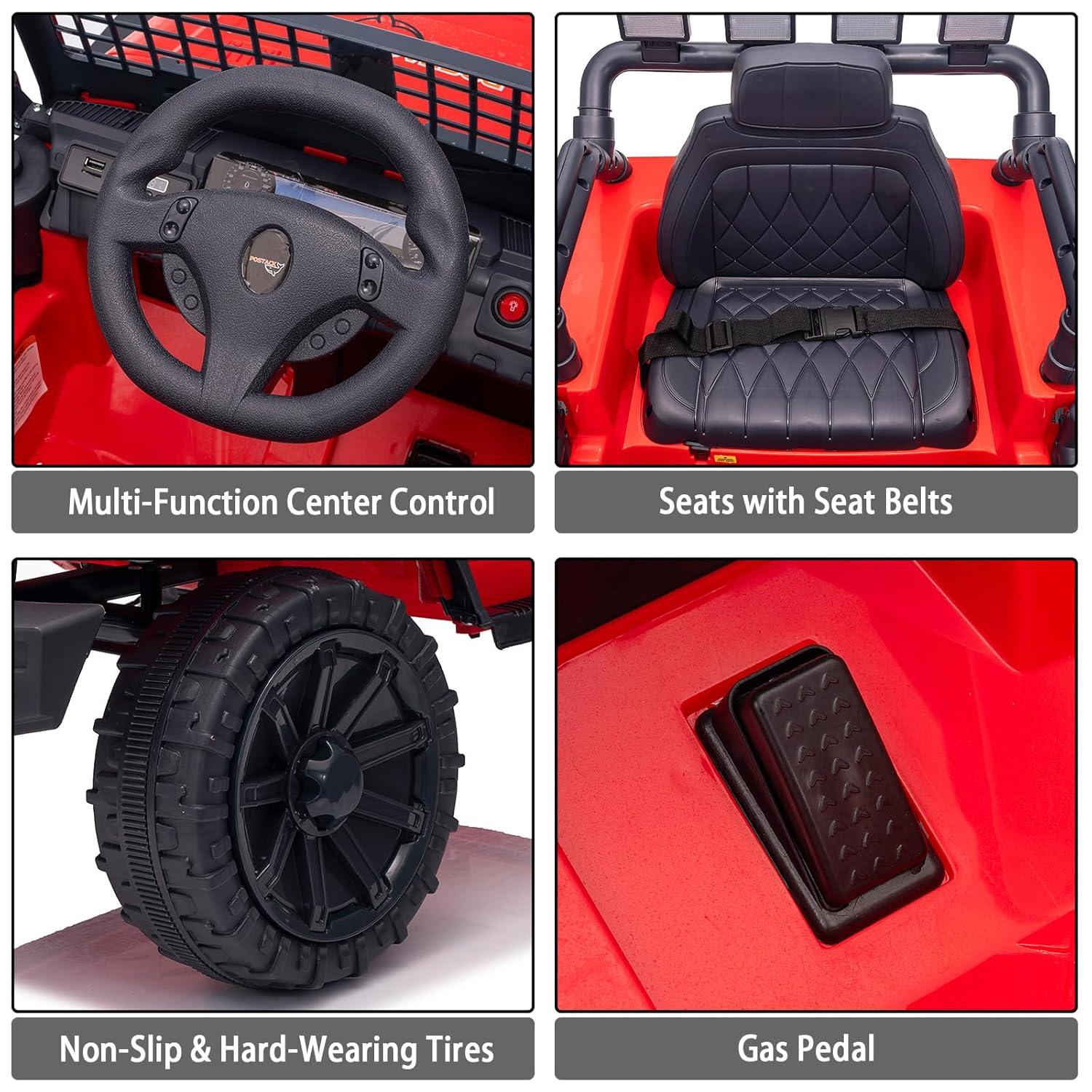 FINITO 24V Kids Ride On Car 2-Seater Jeep 4WD Electric Toy Car 4 Wheels Battery Powered Truck with Remote Control Bluetooth Music Player Gift for Boys Girls Age 3+, Red