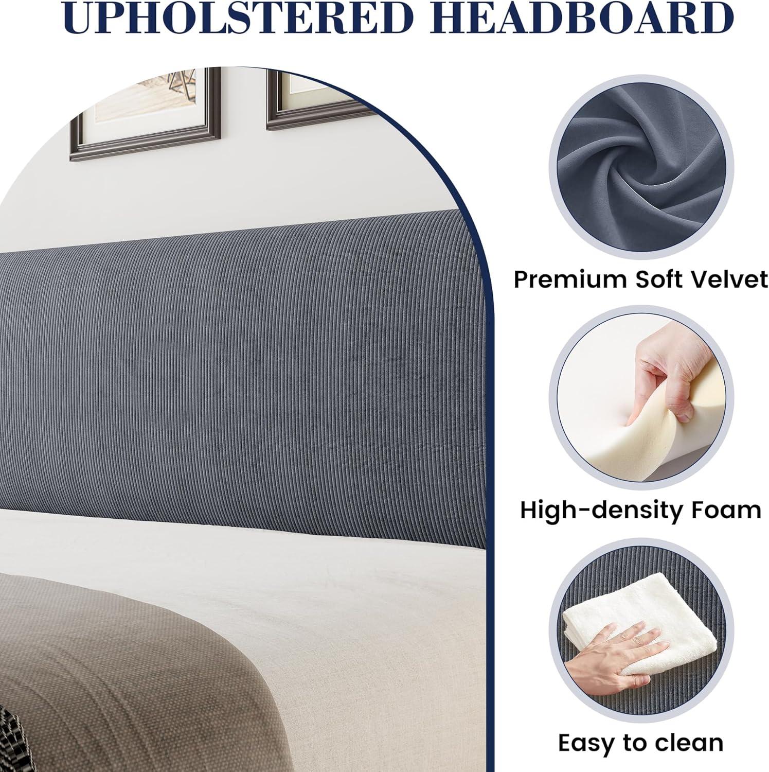 Ebern Designs Upholstered Bed Frame with Wingback Headboard, Luxurious Velvet Upholstery Platform Bed, Wooden Slat Support - Box Spring Optional,Easy Assembly