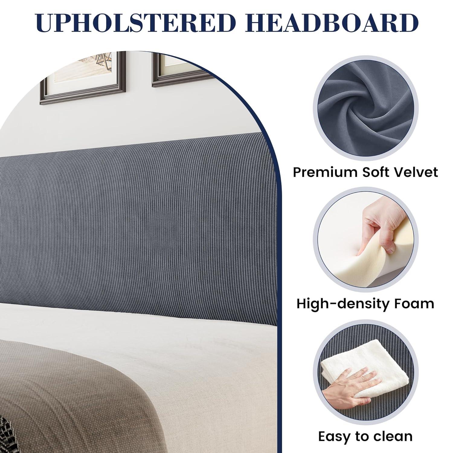 Ebern Designs Upholstered Bed Frame with Wingback Headboard, Luxurious Velvet Upholstery Platform Bed, Wooden Slat Support - Box Spring Optional,Easy Assembly