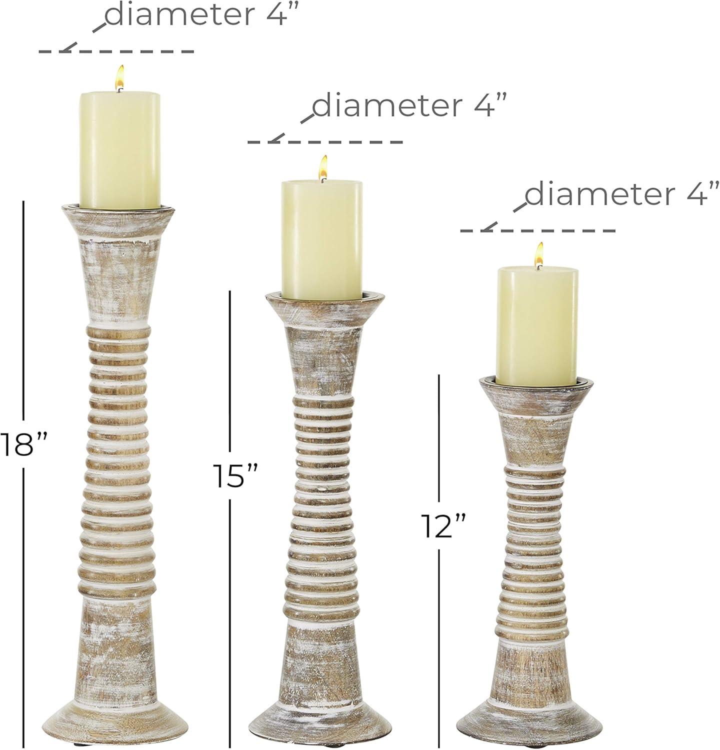 Elegant Rustic Wood Pillar Candlestick Trio, 18" Height