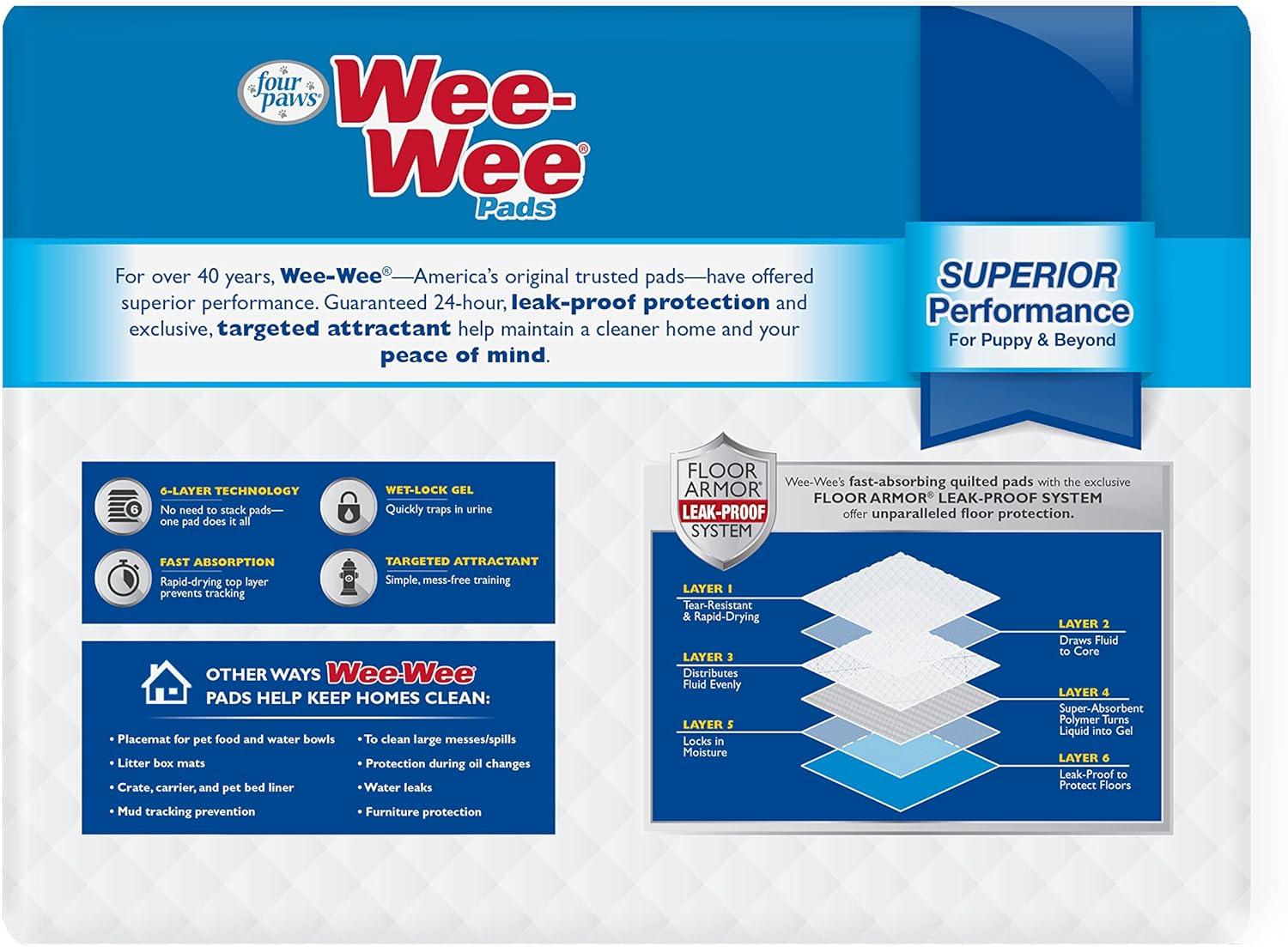 Four Paws Wee Wee Absorbent Potty Training Dog & Puppy Pads, Pet Pee Pads, Standard 50ct