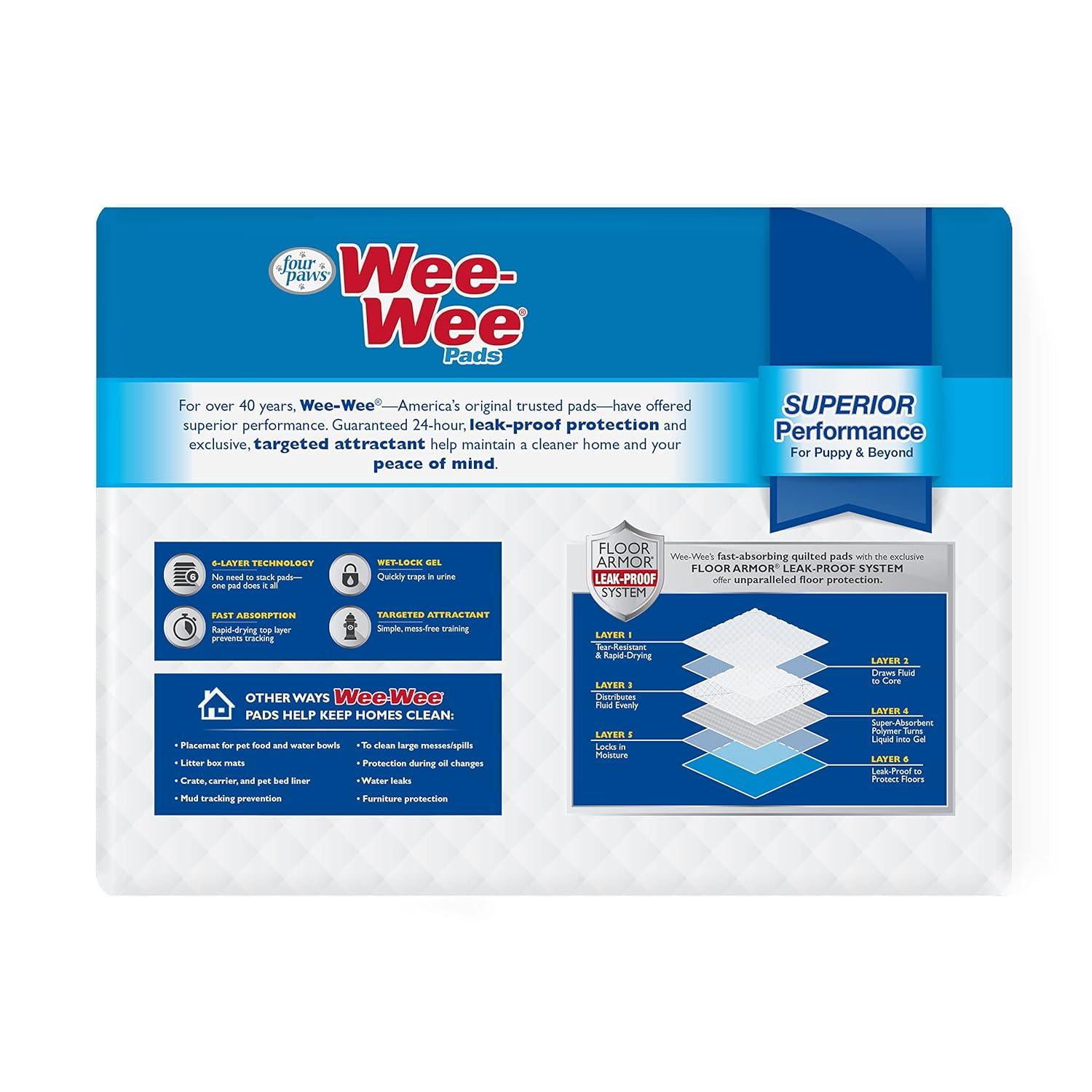 Four Paws Wee Wee Absorbent Potty Training Dog & Puppy Pads, Pet Pee Pads, Standard 50ct