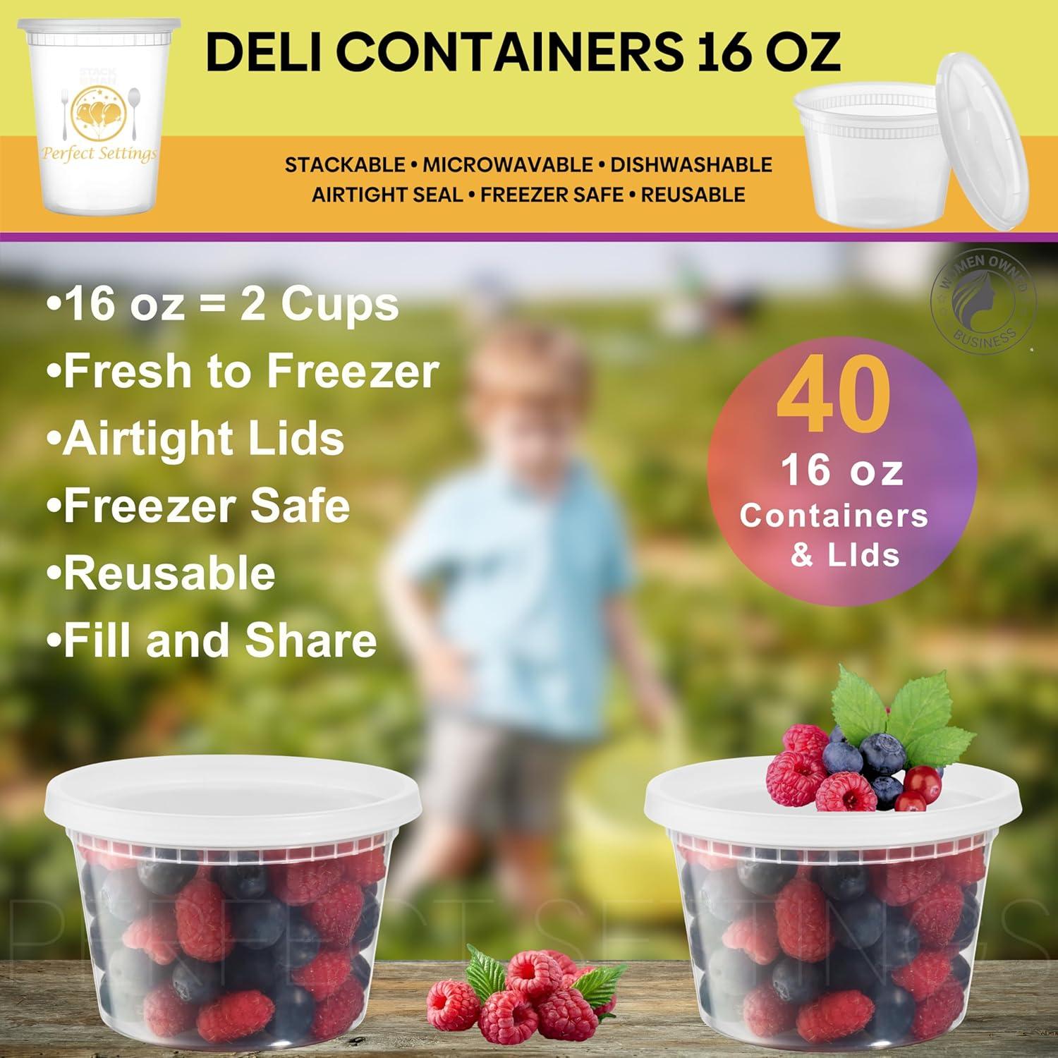 Perfect Settings 16oz. Plastic Food Storage Container 40 Sets (Set of 40)