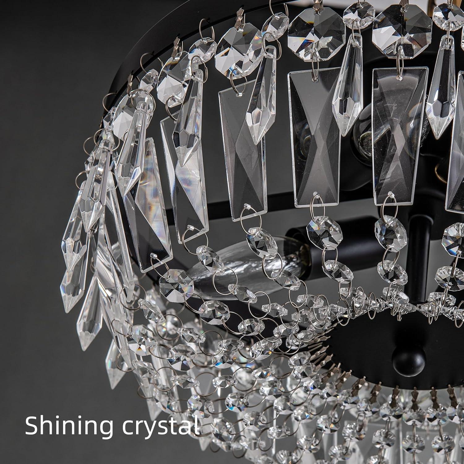 Matte Black Crystal Semi Flush Mount Ceiling Light