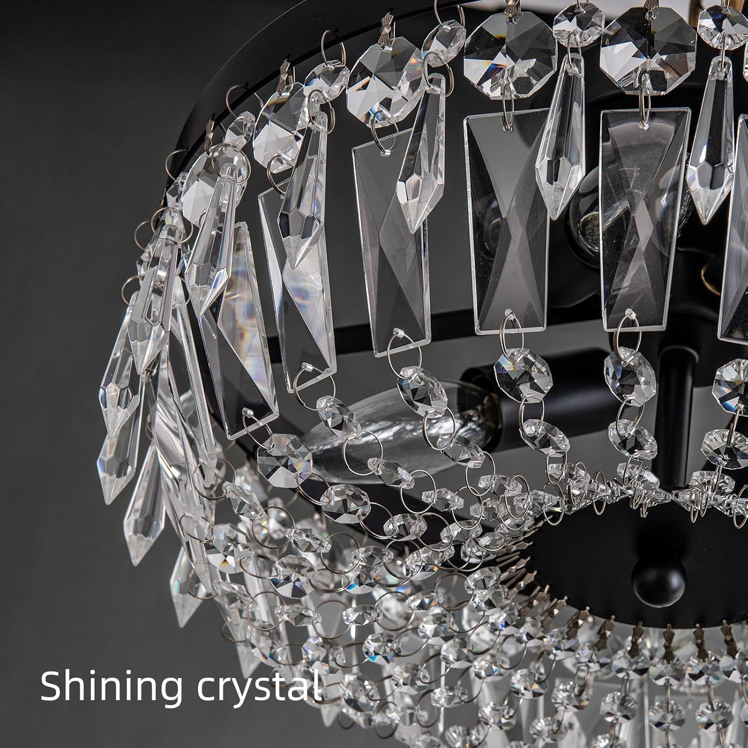 KSRYSZCQ Black Crystal Ceiling Light 4 Light Semi Flush Mount Ceiling Light Crystal Close to Ceiling Light Fixtures for Bedroom Living Room Kitchen Hallway