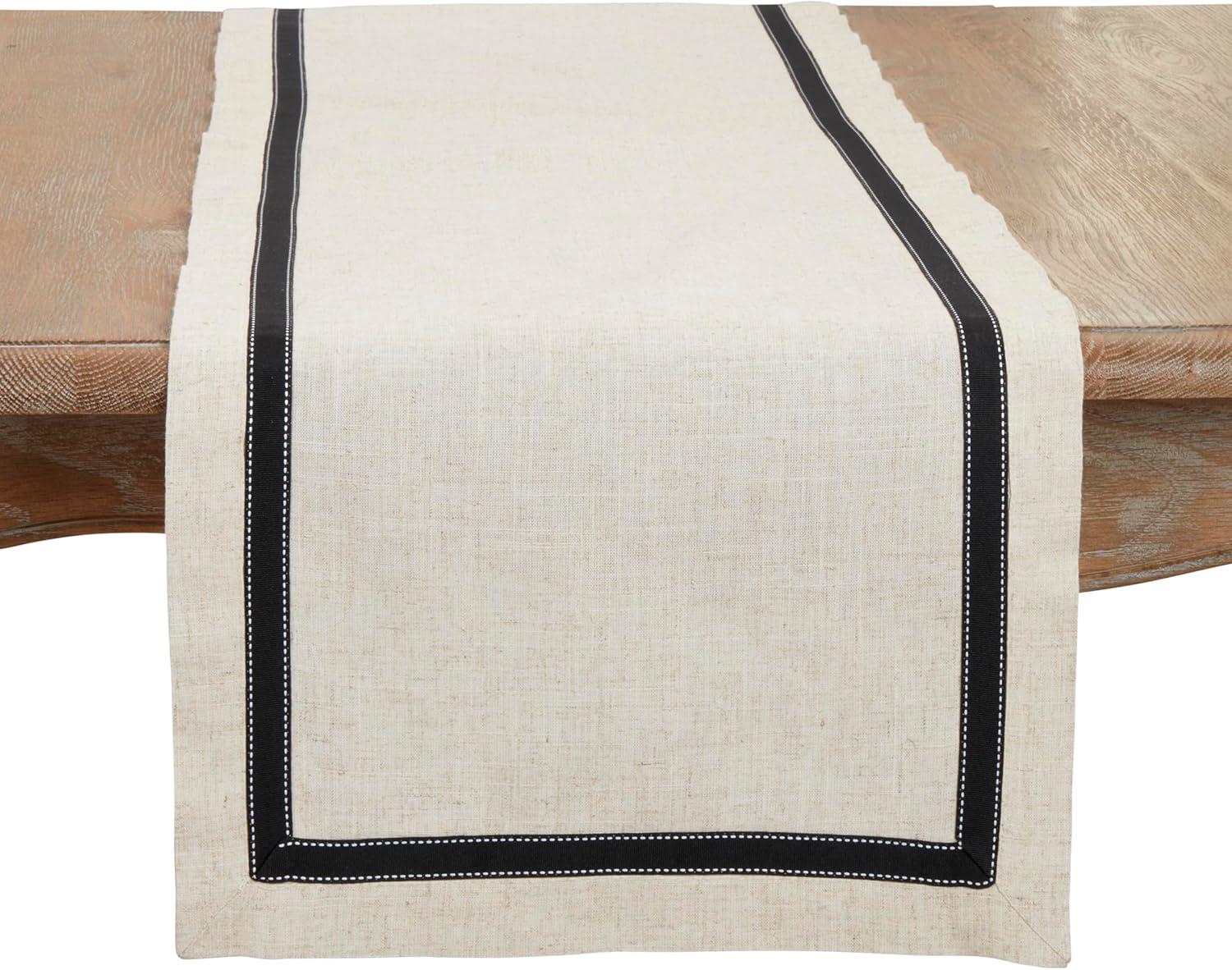 Black and Beige Grosgrain Accent Table Runner, 16" x 72"