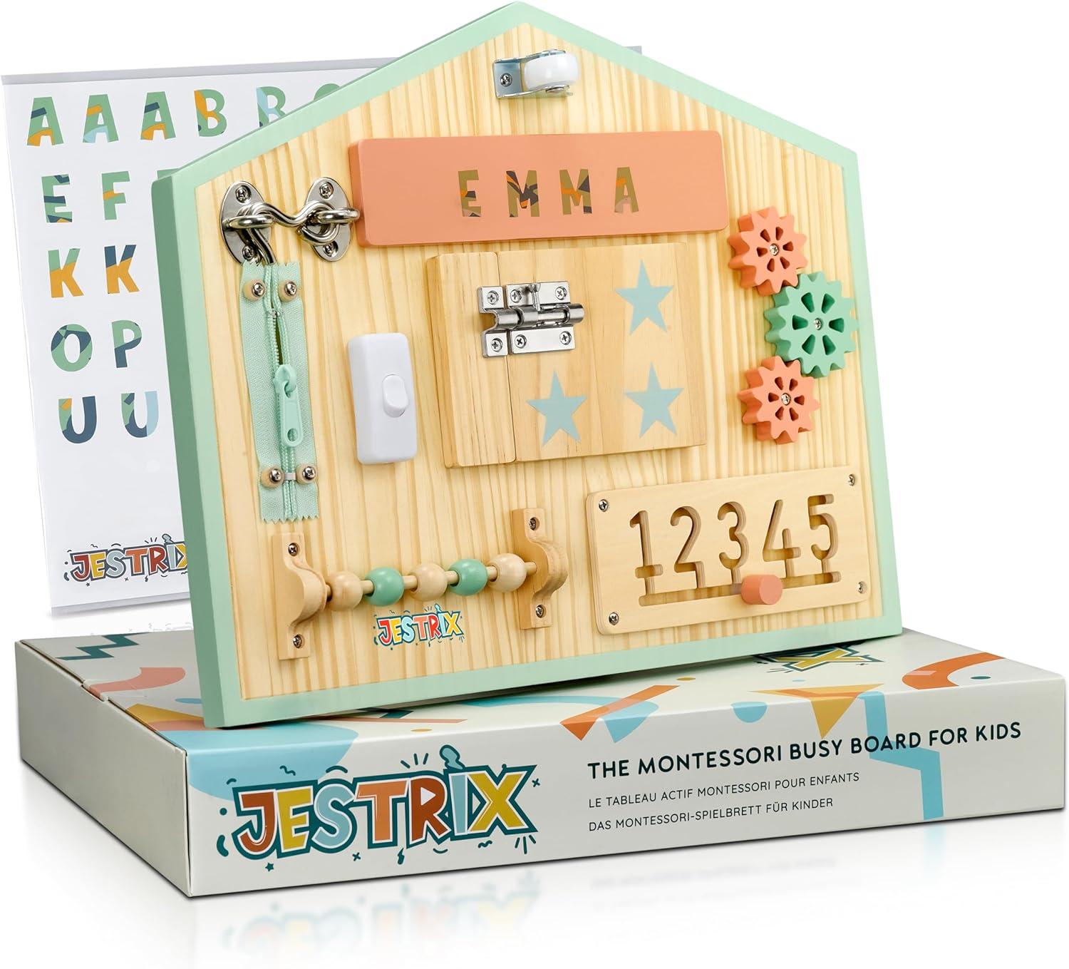 HomeSkill Wall & Travel Busy Board Panel – Can Be Personalized – Sensory Toy with 11 Activities – Solid Wooden Activity Board to Promote Early Childhood Development – Perfect for Toddler Playrooms