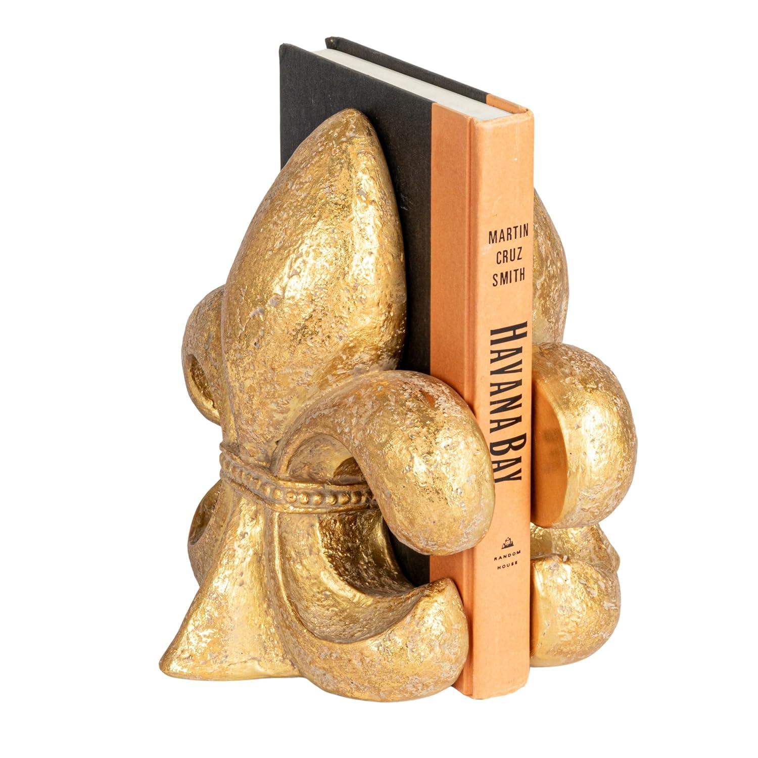 Gold Fleur de Lis Resin Decorative Bookends