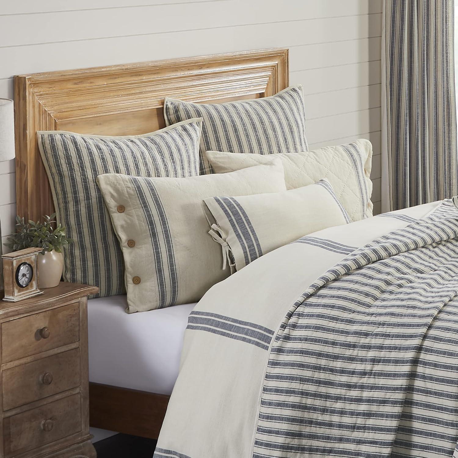 Piper Classics Market Place Blue Ticking Stripe Standard Size Pillow Sham