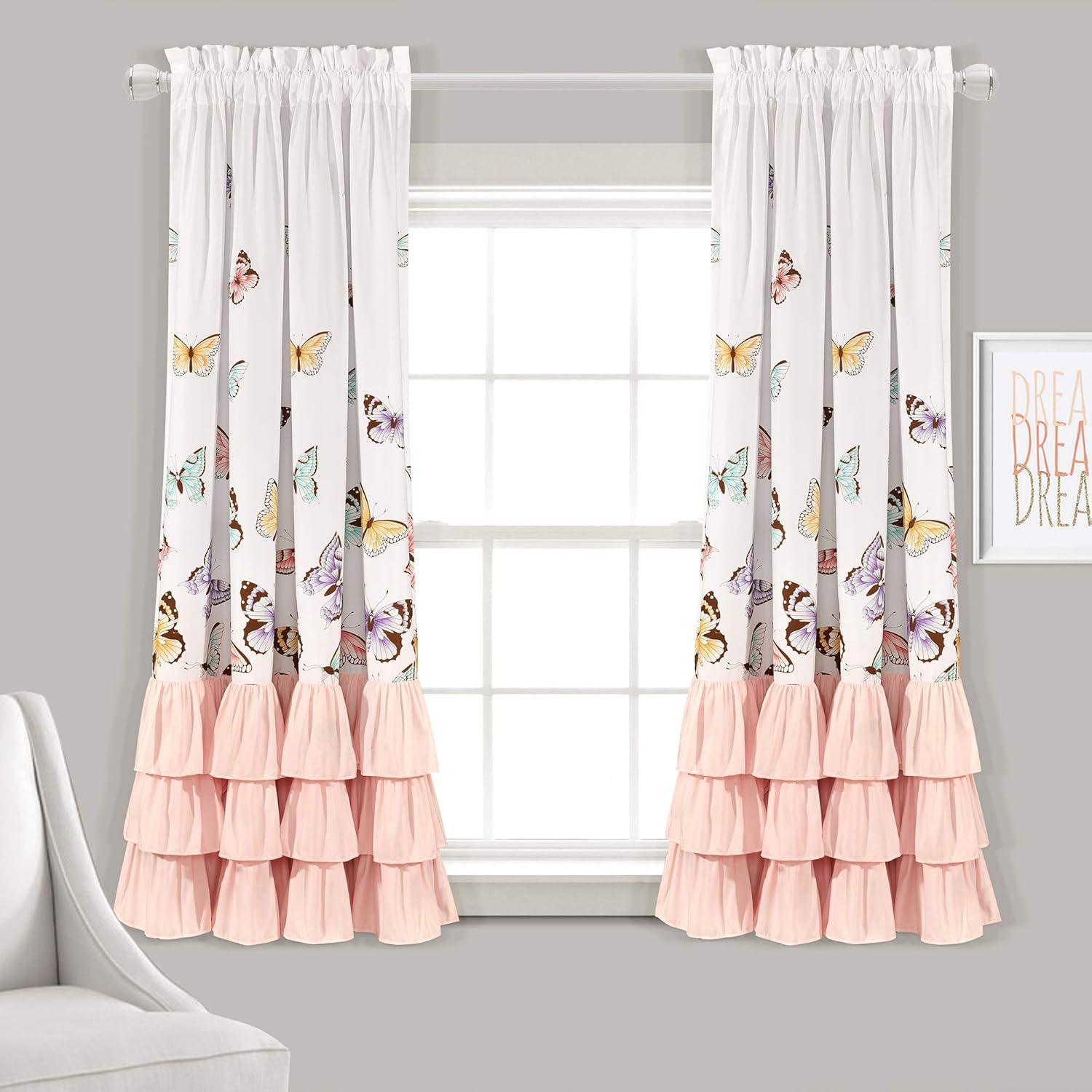 Lush Decor Flutter Butterfly Polyester Semi Sheer Curtain Pair (Set of 2)