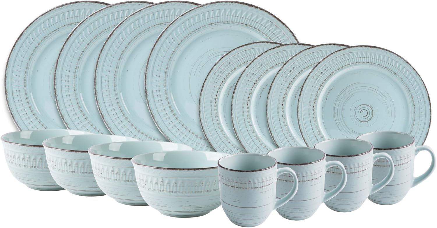 Aqua Ceramic Textured 16-Piece Dinnerware Set