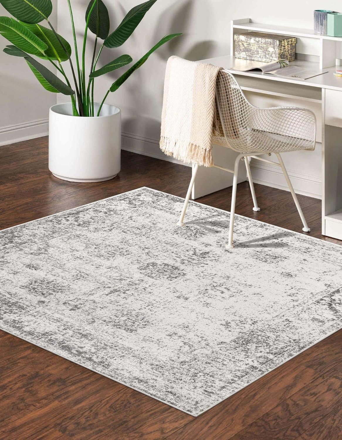 Sofia Collection 13' Square Gray and Beige Synthetic Rug