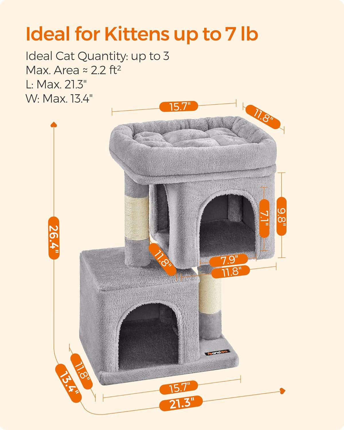 Light Gray 26.4-Inch Cat Tree with Sisal Scratching Posts