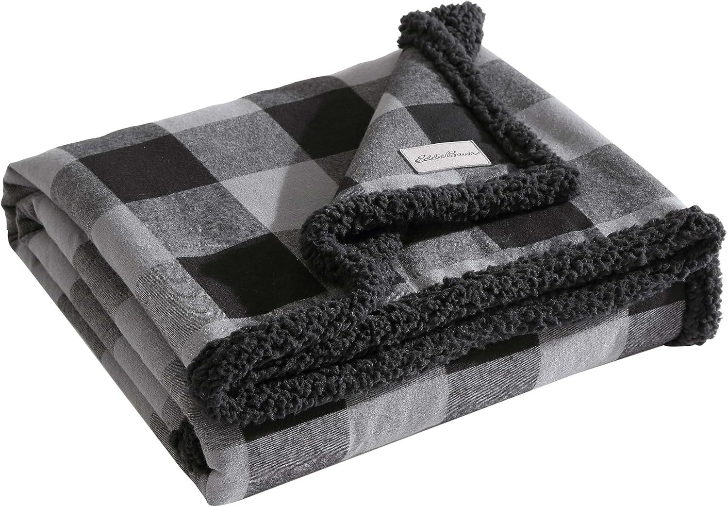 Eddie Bauer Cabin Plaid Flannel/Sherpa Throw Blanket