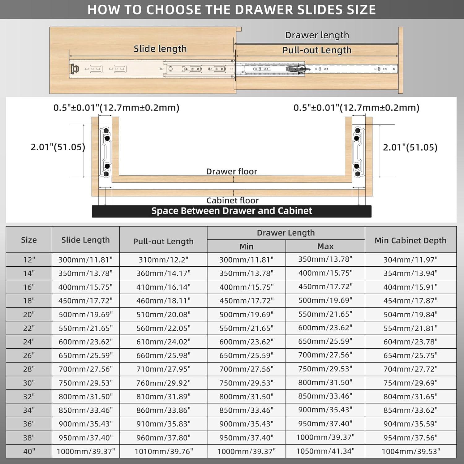 Heavy Duty Steel Side Mount Drawer Slides, 18 Inch