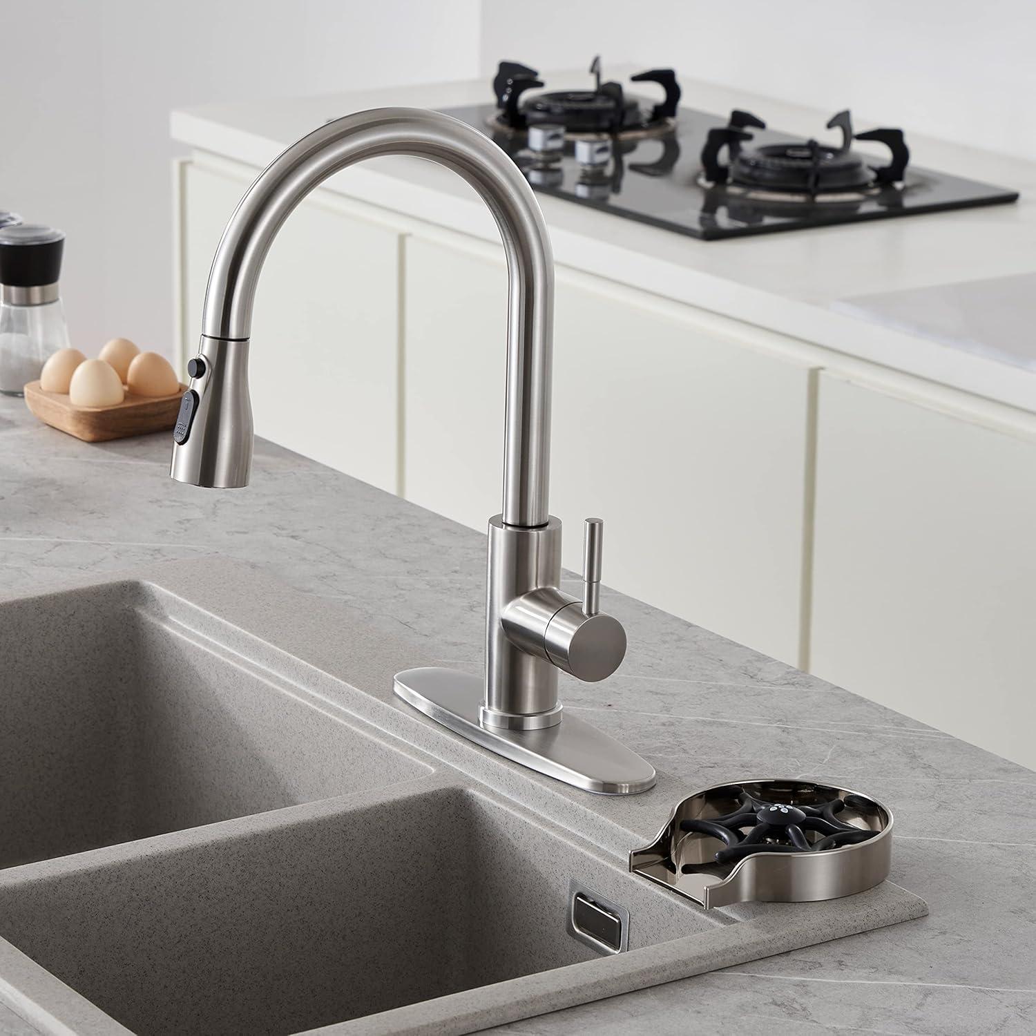 Brushed Nickel Kitchen Sink Glass Rinser with Zinc Alloy Tray