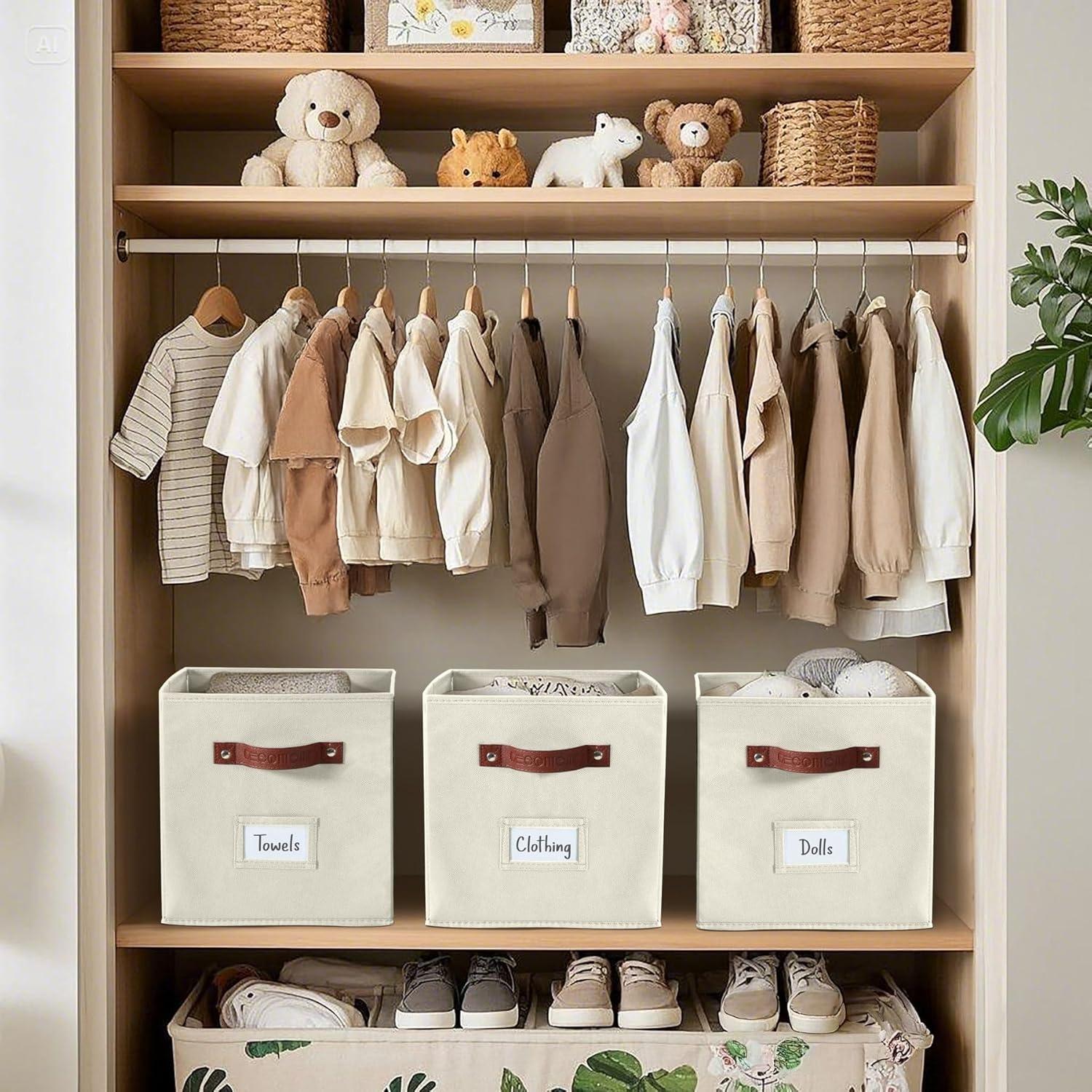 DECOMOMO Large Cube Storage Bin, Fabric Storage Bin, Organizing Cubes (Beige, Set of 4)