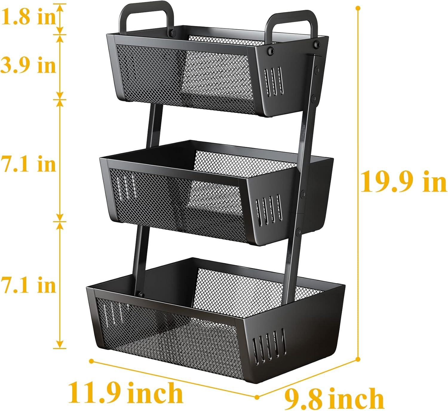 Fruit Basket Bowls For Kitchen Counter - Metal Fruit Stand with Handle - Kitchen Vegetables Bread Snacks Storage Organization, 3 Tier Black