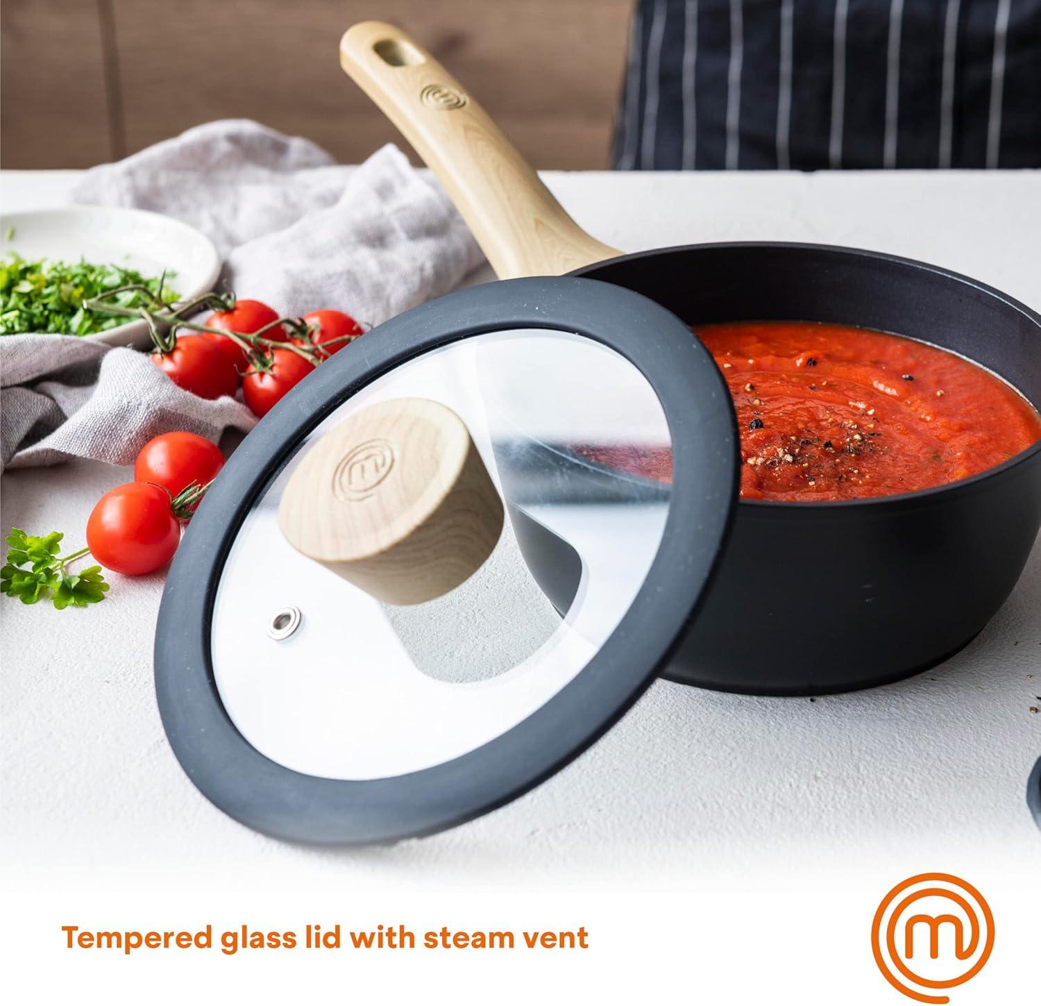 MasterChef 8 inch Sauce Pan, Non Stick Cooking Pot with Lid